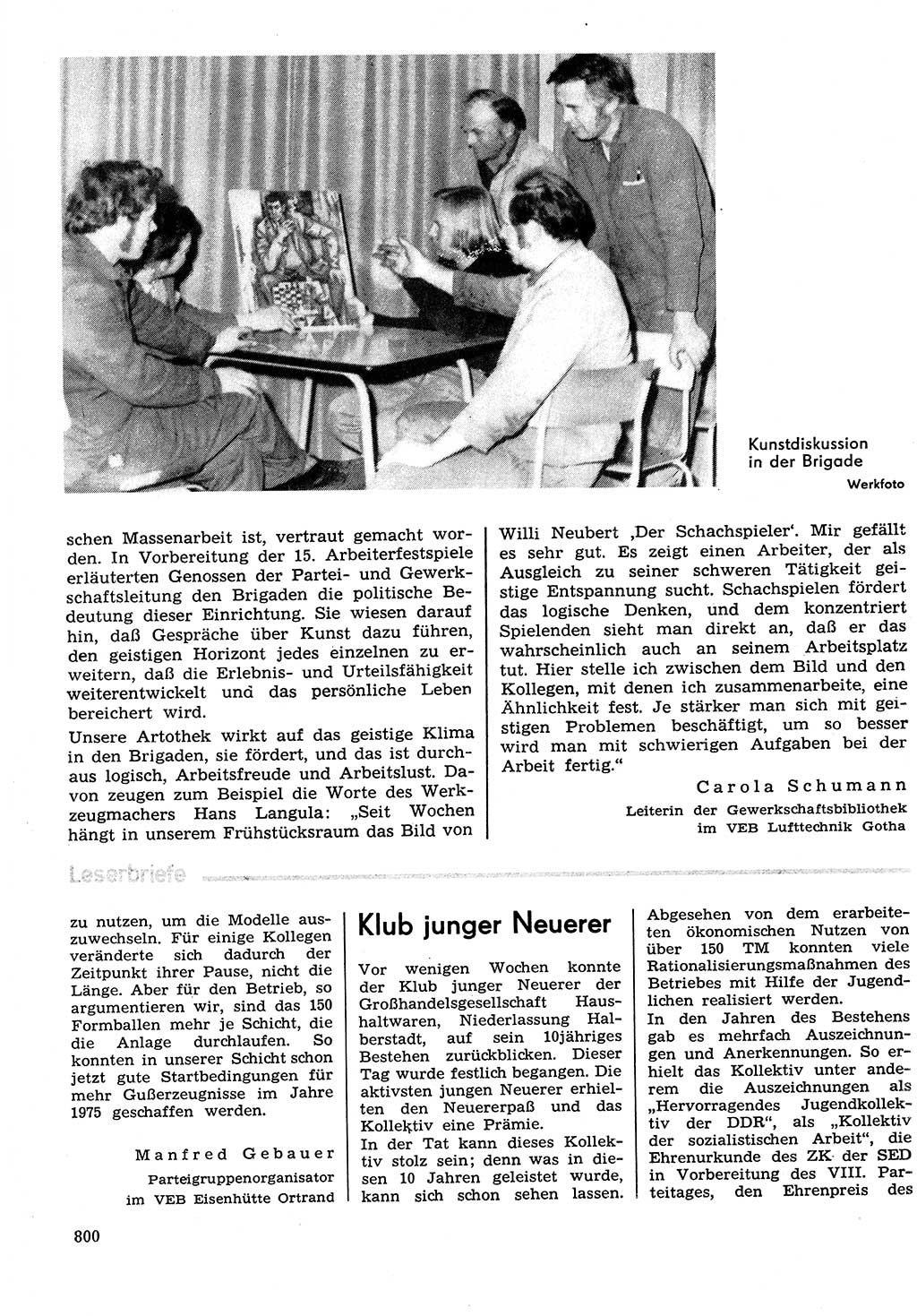 Neuer Weg (NW), Organ des Zentralkomitees (ZK) der SED (Sozialistische Einheitspartei Deutschlands) für Fragen des Parteilebens, 29. Jahrgang [Deutsche Demokratische Republik (DDR)] 1974, Seite 800 (NW ZK SED DDR 1974, S. 800)