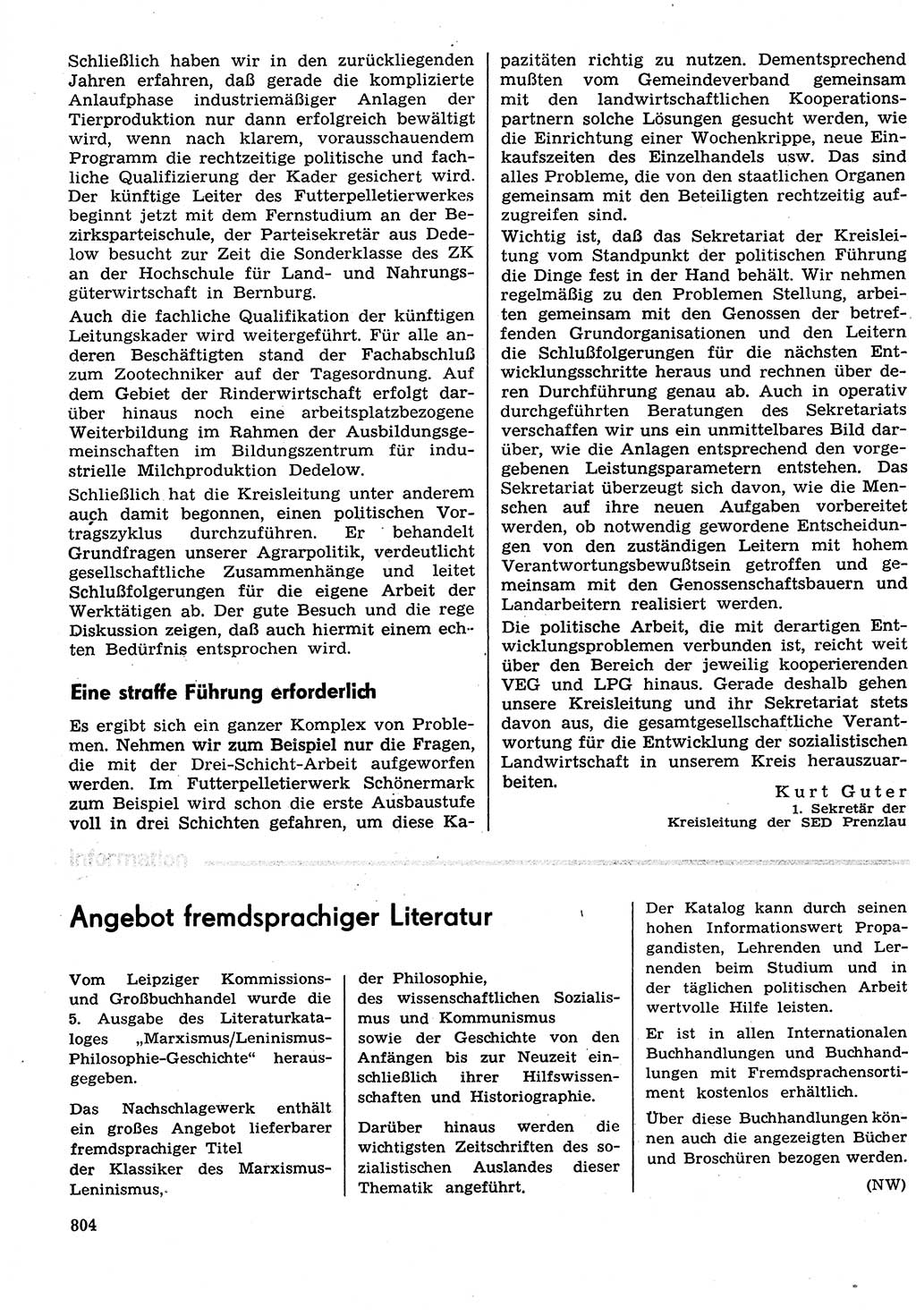 Neuer Weg (NW), Organ des Zentralkomitees (ZK) der SED (Sozialistische Einheitspartei Deutschlands) für Fragen des Parteilebens, 29. Jahrgang [Deutsche Demokratische Republik (DDR)] 1974, Seite 804 (NW ZK SED DDR 1974, S. 804)