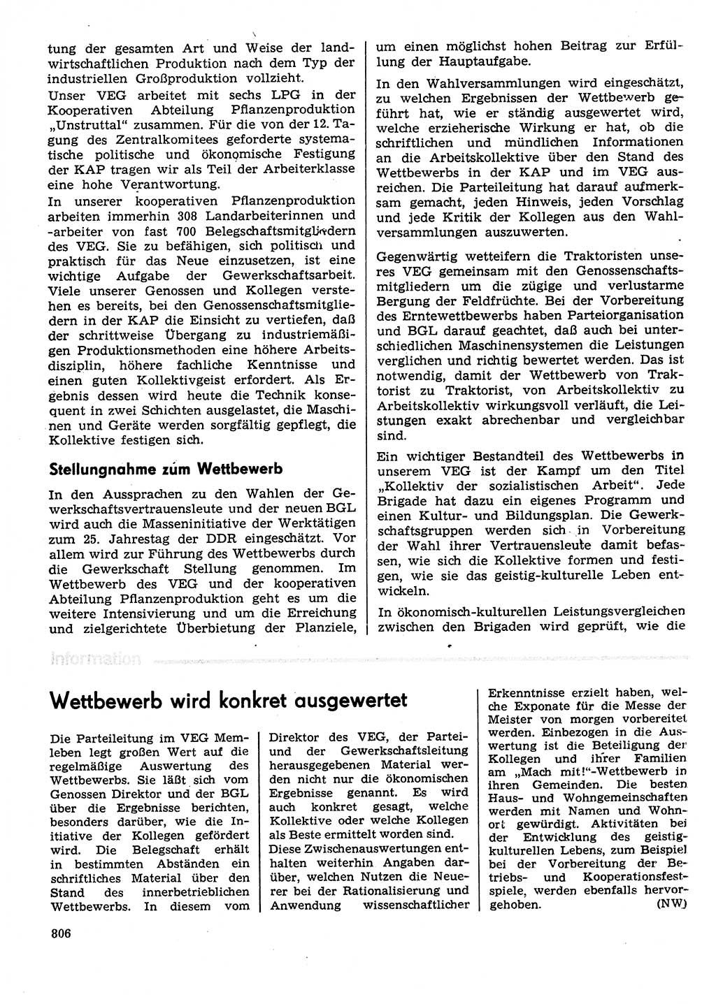 Neuer Weg (NW), Organ des Zentralkomitees (ZK) der SED (Sozialistische Einheitspartei Deutschlands) für Fragen des Parteilebens, 29. Jahrgang [Deutsche Demokratische Republik (DDR)] 1974, Seite 806 (NW ZK SED DDR 1974, S. 806)