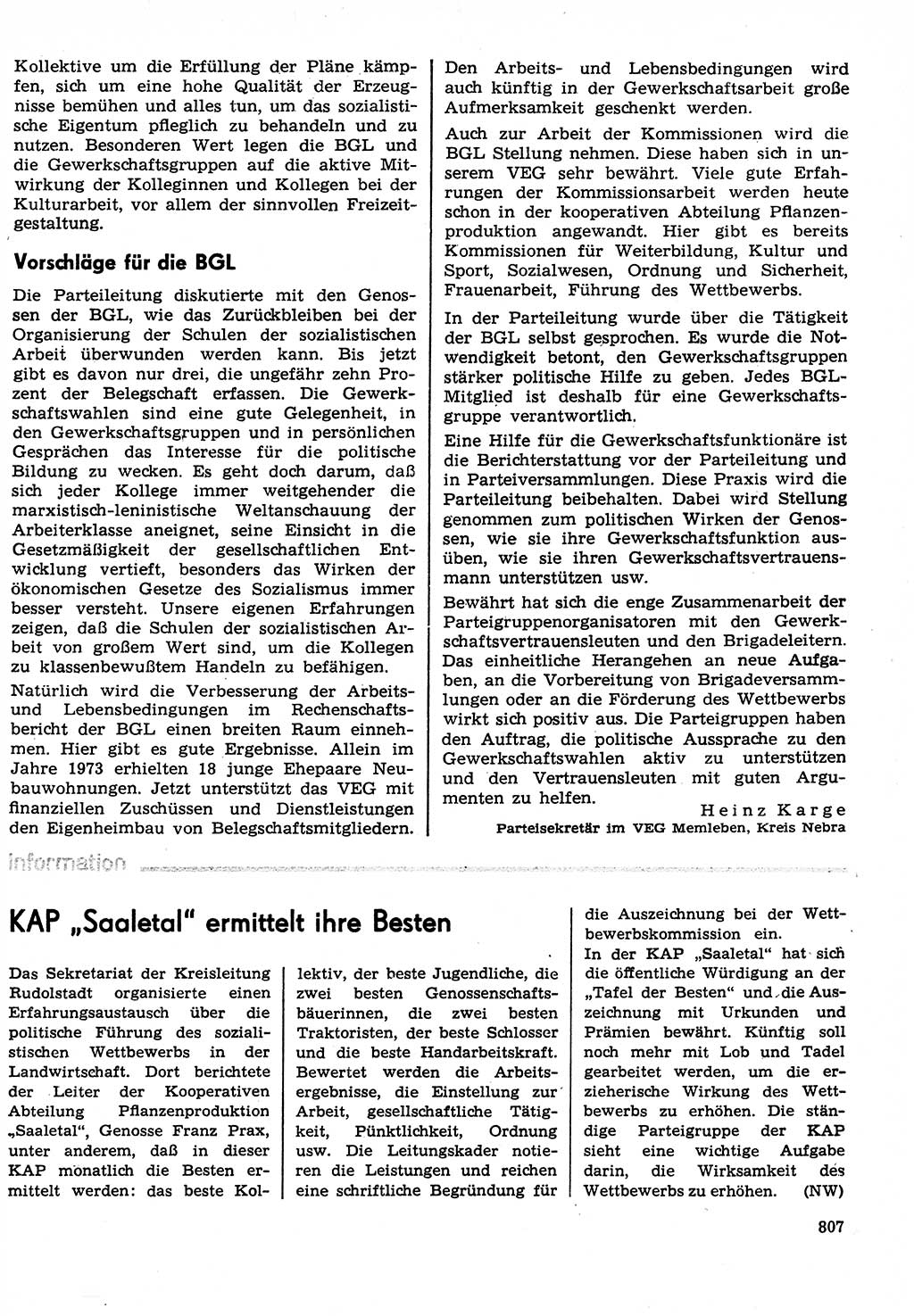 Neuer Weg (NW), Organ des Zentralkomitees (ZK) der SED (Sozialistische Einheitspartei Deutschlands) für Fragen des Parteilebens, 29. Jahrgang [Deutsche Demokratische Republik (DDR)] 1974, Seite 807 (NW ZK SED DDR 1974, S. 807)