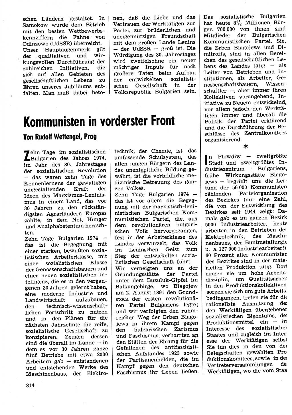 Neuer Weg (NW), Organ des Zentralkomitees (ZK) der SED (Sozialistische Einheitspartei Deutschlands) für Fragen des Parteilebens, 29. Jahrgang [Deutsche Demokratische Republik (DDR)] 1974, Seite 814 (NW ZK SED DDR 1974, S. 814)