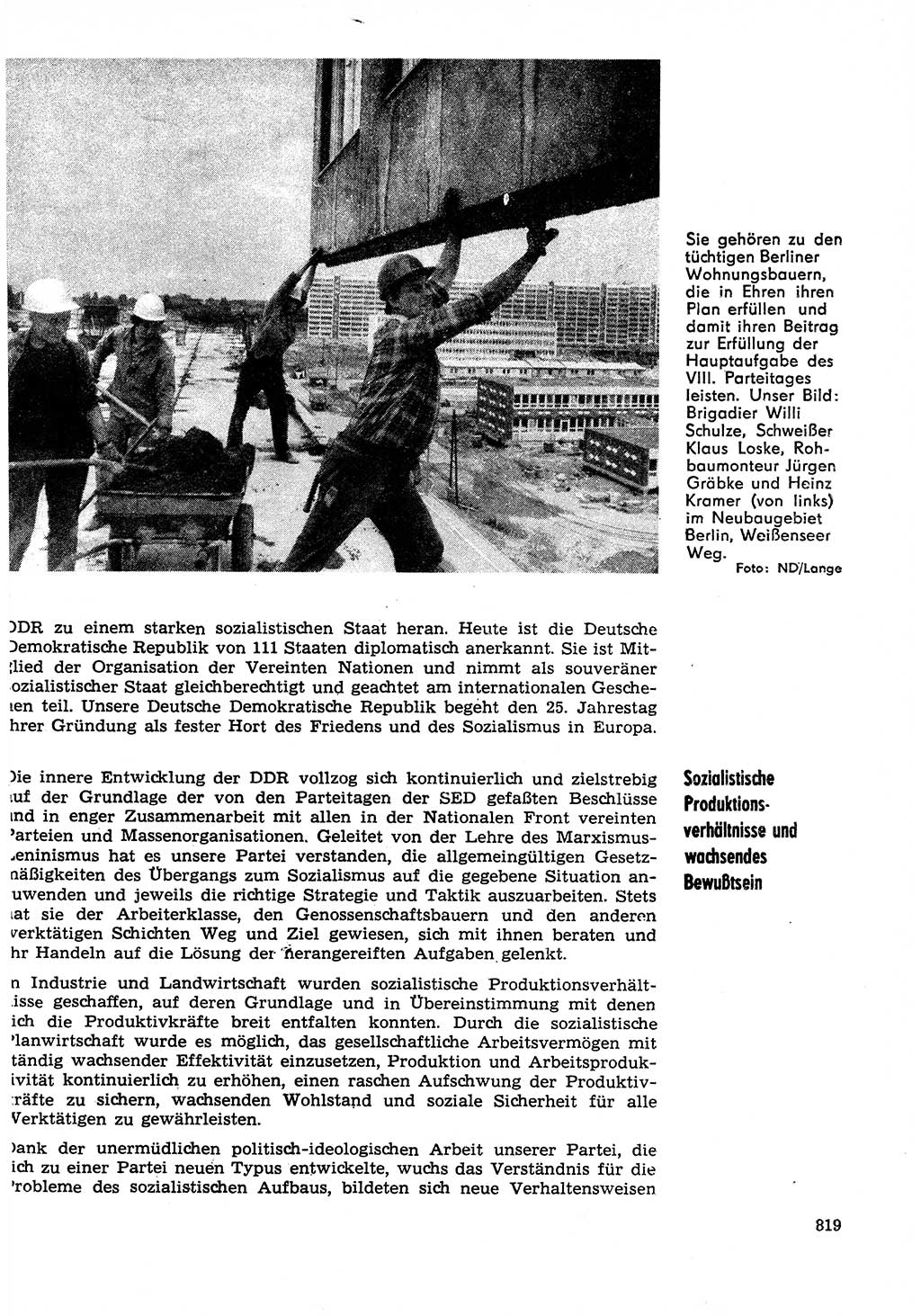 Neuer Weg (NW), Organ des Zentralkomitees (ZK) der SED (Sozialistische Einheitspartei Deutschlands) für Fragen des Parteilebens, 29. Jahrgang [Deutsche Demokratische Republik (DDR)] 1974, Seite 819 (NW ZK SED DDR 1974, S. 819)