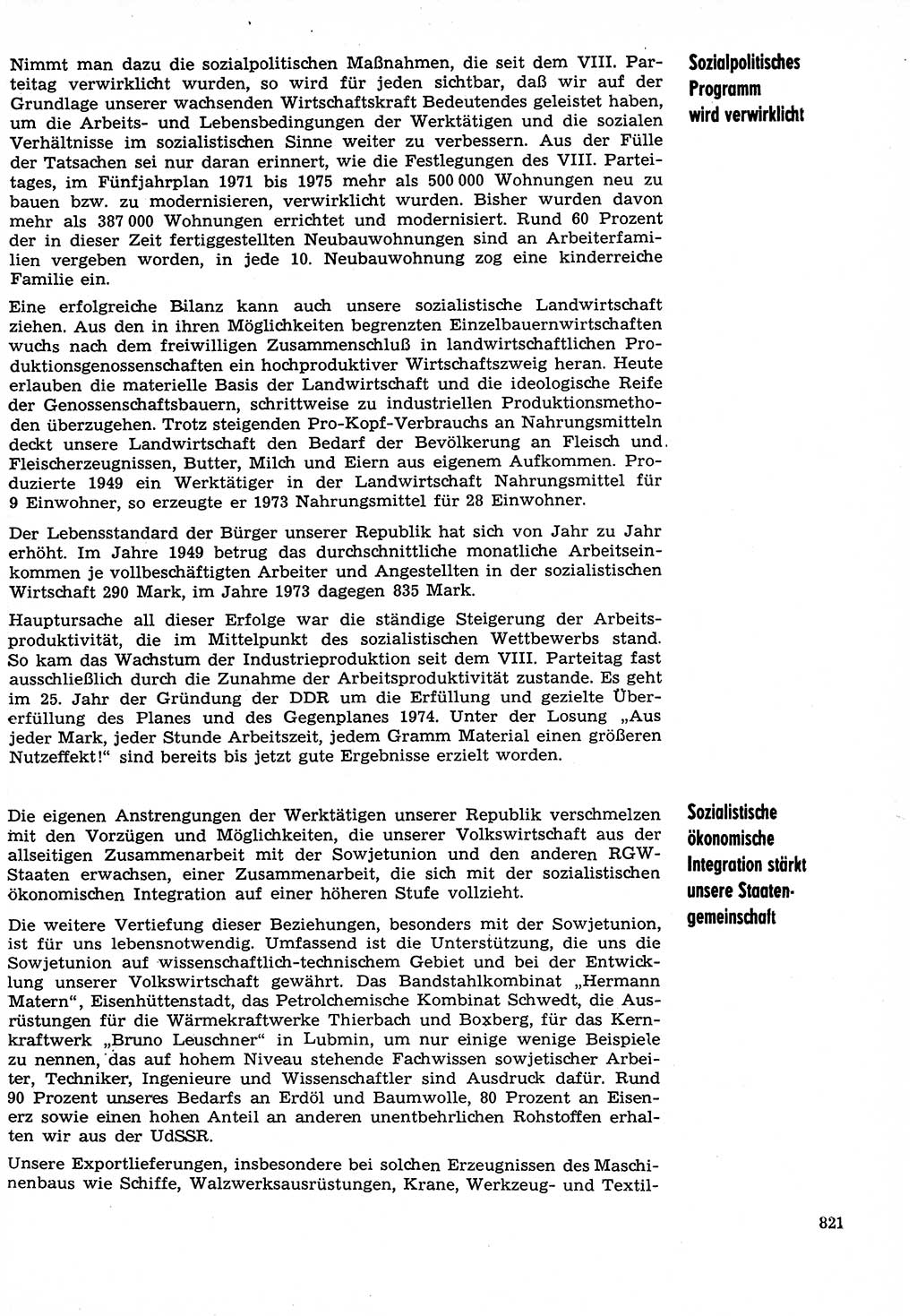 Neuer Weg (NW), Organ des Zentralkomitees (ZK) der SED (Sozialistische Einheitspartei Deutschlands) für Fragen des Parteilebens, 29. Jahrgang [Deutsche Demokratische Republik (DDR)] 1974, Seite 821 (NW ZK SED DDR 1974, S. 821)