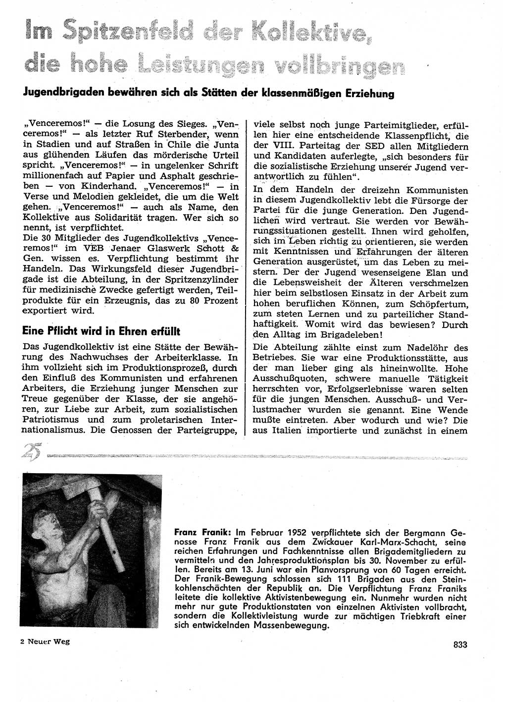 Neuer Weg (NW), Organ des Zentralkomitees (ZK) der SED (Sozialistische Einheitspartei Deutschlands) für Fragen des Parteilebens, 29. Jahrgang [Deutsche Demokratische Republik (DDR)] 1974, Seite 833 (NW ZK SED DDR 1974, S. 833)