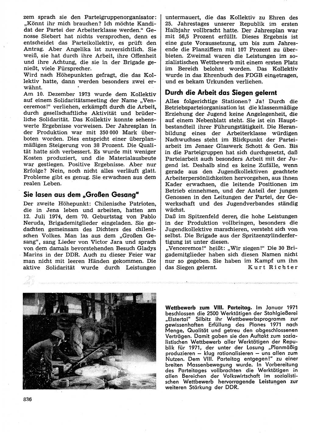 Neuer Weg (NW), Organ des Zentralkomitees (ZK) der SED (Sozialistische Einheitspartei Deutschlands) für Fragen des Parteilebens, 29. Jahrgang [Deutsche Demokratische Republik (DDR)] 1974, Seite 836 (NW ZK SED DDR 1974, S. 836)