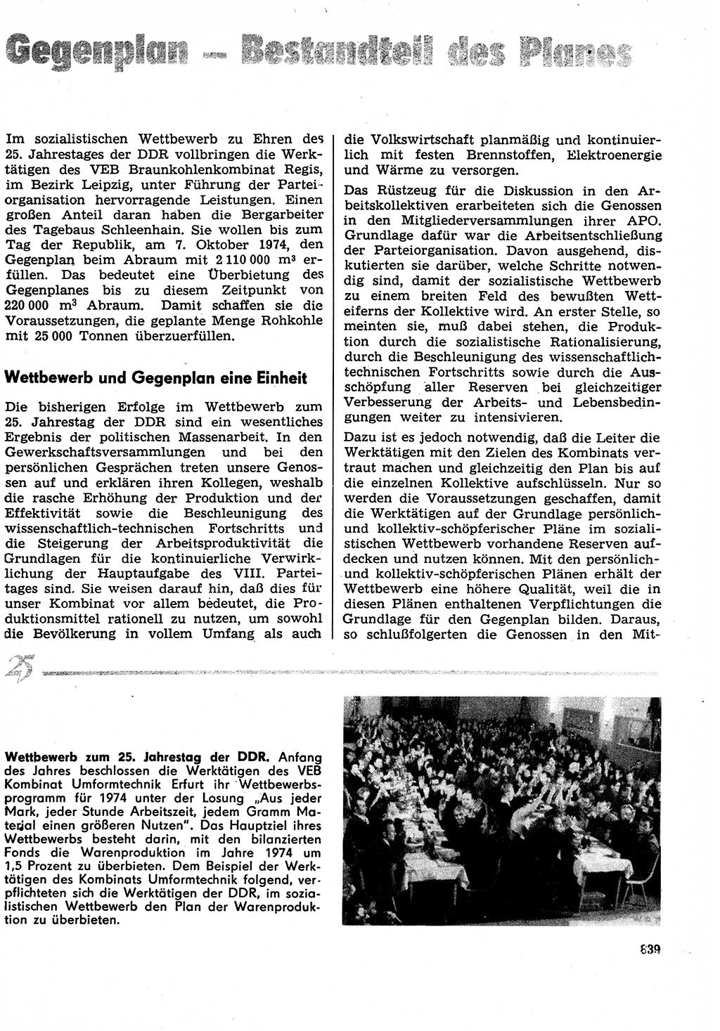 Neuer Weg (NW), Organ des Zentralkomitees (ZK) der SED (Sozialistische Einheitspartei Deutschlands) für Fragen des Parteilebens, 29. Jahrgang [Deutsche Demokratische Republik (DDR)] 1974, Seite 839 (NW ZK SED DDR 1974, S. 839)