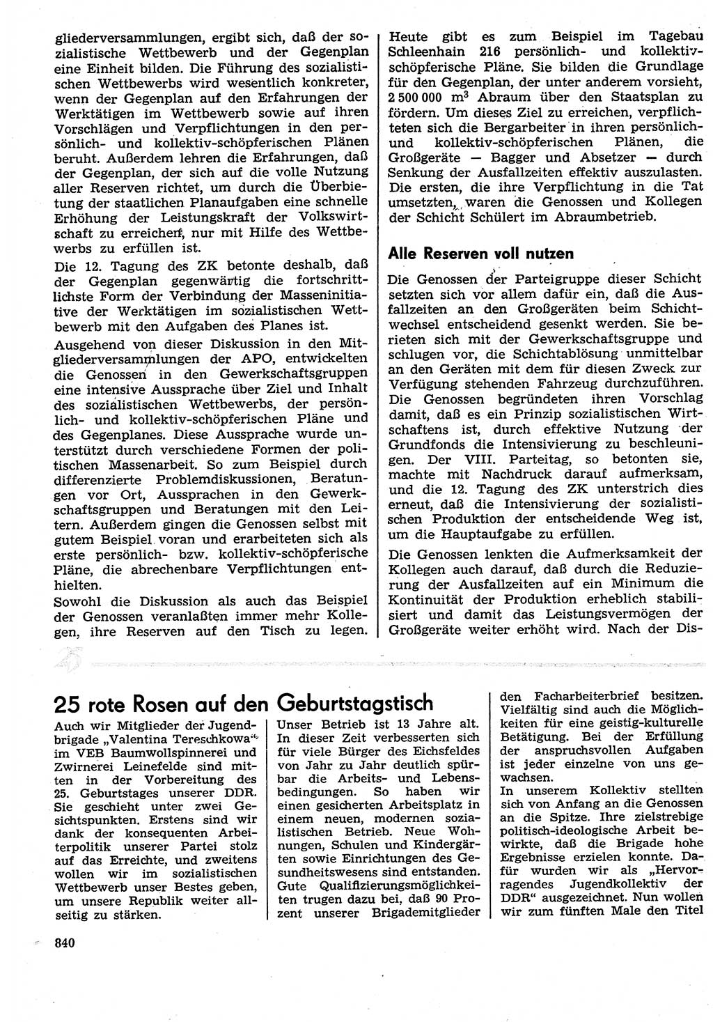 Neuer Weg (NW), Organ des Zentralkomitees (ZK) der SED (Sozialistische Einheitspartei Deutschlands) für Fragen des Parteilebens, 29. Jahrgang [Deutsche Demokratische Republik (DDR)] 1974, Seite 840 (NW ZK SED DDR 1974, S. 840)