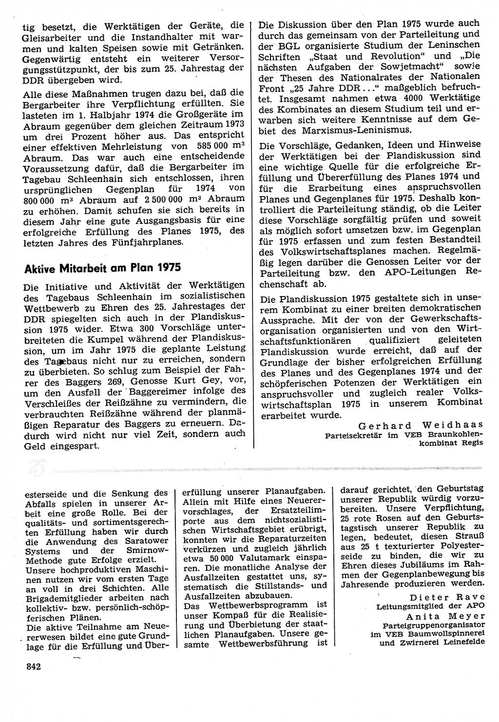 Neuer Weg (NW), Organ des Zentralkomitees (ZK) der SED (Sozialistische Einheitspartei Deutschlands) für Fragen des Parteilebens, 29. Jahrgang [Deutsche Demokratische Republik (DDR)] 1974, Seite 842 (NW ZK SED DDR 1974, S. 842)