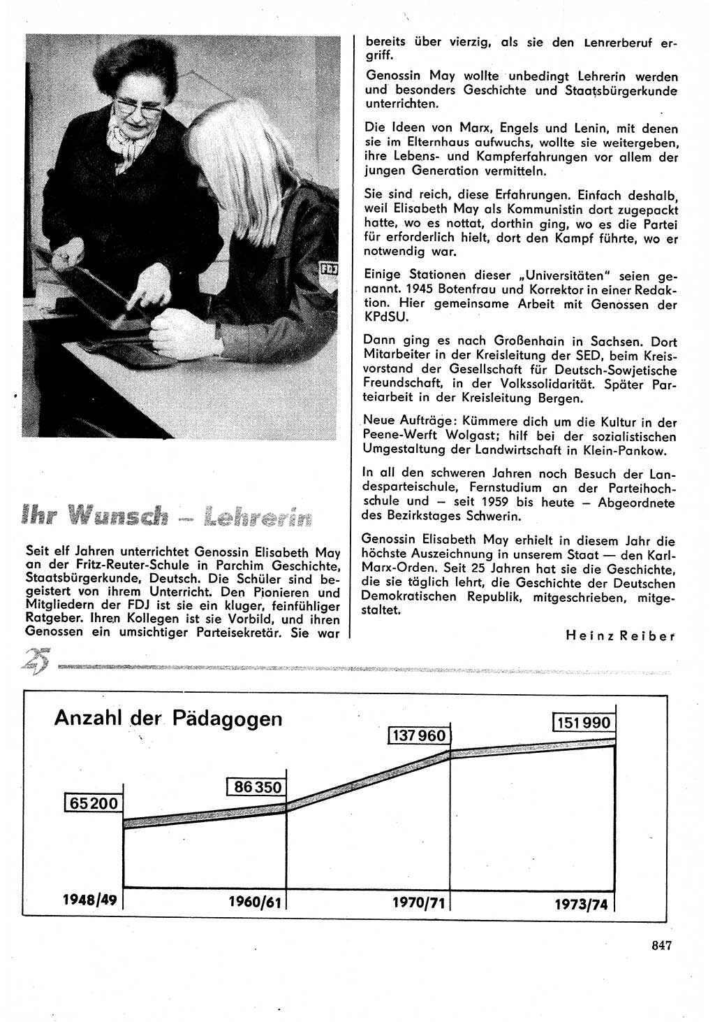 Neuer Weg (NW), Organ des Zentralkomitees (ZK) der SED (Sozialistische Einheitspartei Deutschlands) für Fragen des Parteilebens, 29. Jahrgang [Deutsche Demokratische Republik (DDR)] 1974, Seite 847 (NW ZK SED DDR 1974, S. 847)