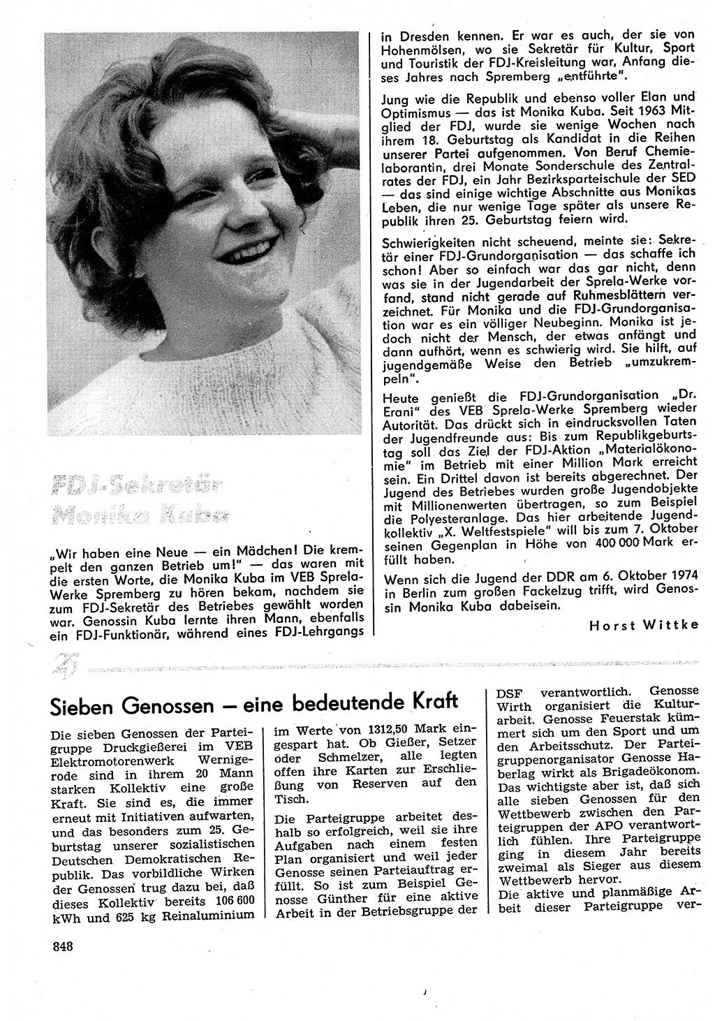 Neuer Weg (NW), Organ des Zentralkomitees (ZK) der SED (Sozialistische Einheitspartei Deutschlands) für Fragen des Parteilebens, 29. Jahrgang [Deutsche Demokratische Republik (DDR)] 1974, Seite 848 (NW ZK SED DDR 1974, S. 848)