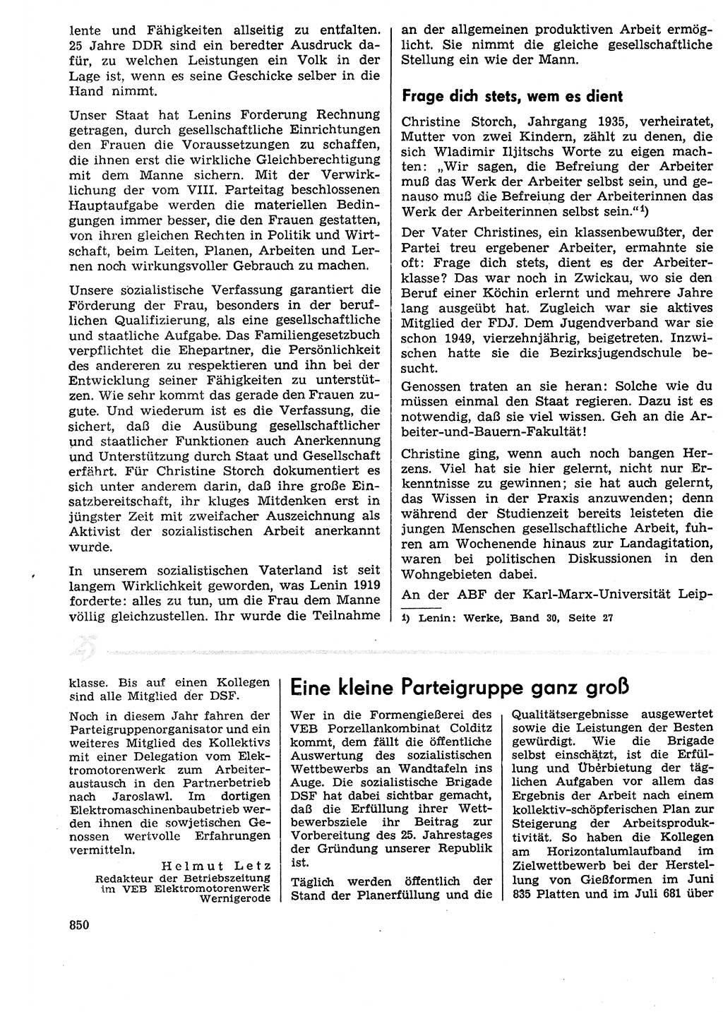 Neuer Weg (NW), Organ des Zentralkomitees (ZK) der SED (Sozialistische Einheitspartei Deutschlands) für Fragen des Parteilebens, 29. Jahrgang [Deutsche Demokratische Republik (DDR)] 1974, Seite 850 (NW ZK SED DDR 1974, S. 850)