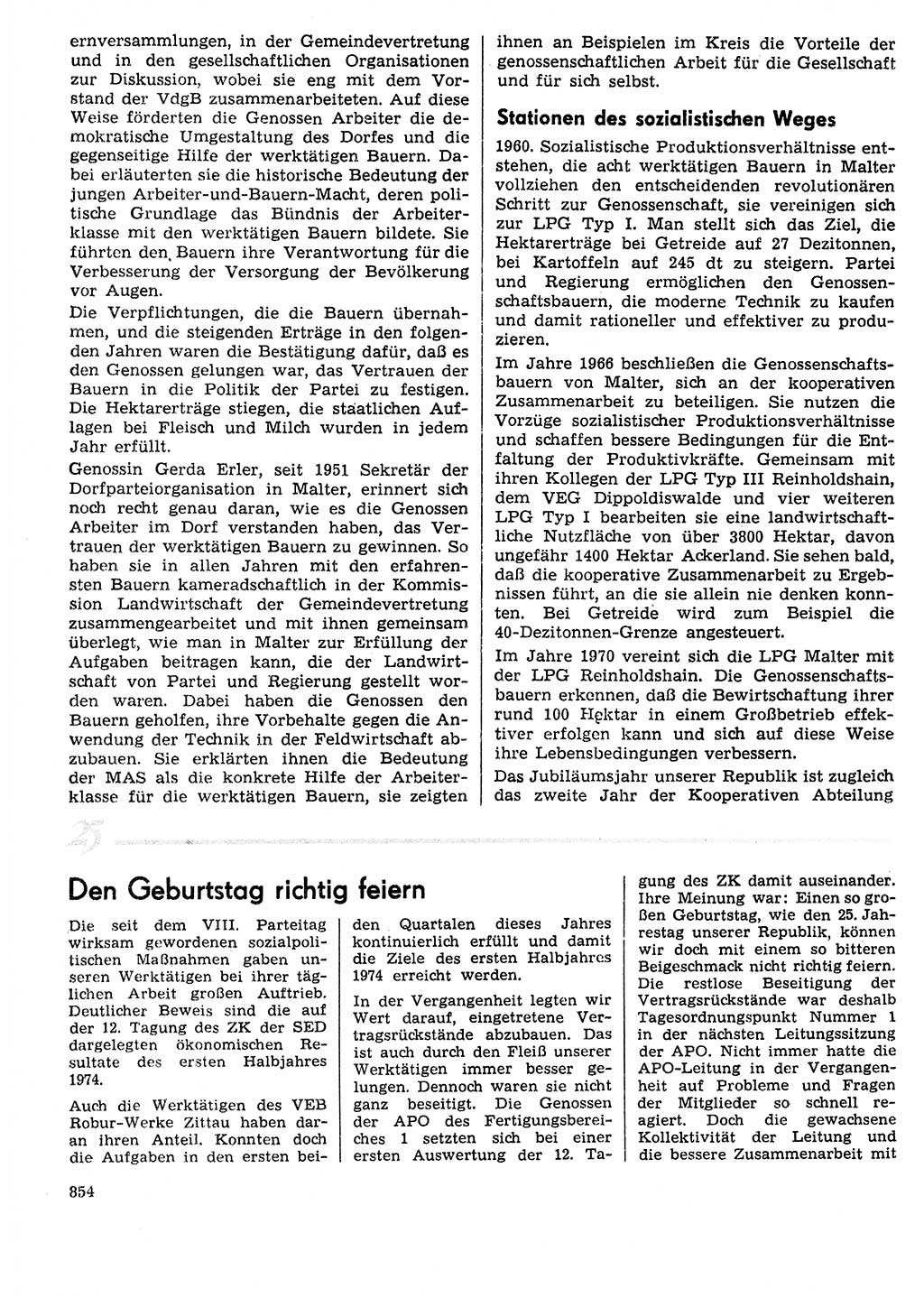 Neuer Weg (NW), Organ des Zentralkomitees (ZK) der SED (Sozialistische Einheitspartei Deutschlands) für Fragen des Parteilebens, 29. Jahrgang [Deutsche Demokratische Republik (DDR)] 1974, Seite 854 (NW ZK SED DDR 1974, S. 854)