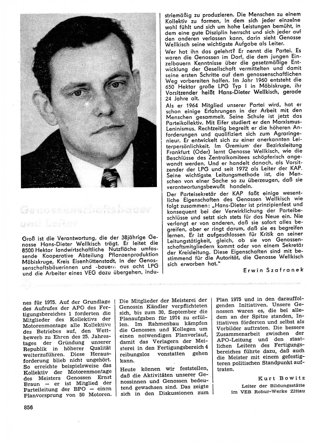 Neuer Weg (NW), Organ des Zentralkomitees (ZK) der SED (Sozialistische Einheitspartei Deutschlands) für Fragen des Parteilebens, 29. Jahrgang [Deutsche Demokratische Republik (DDR)] 1974, Seite 856 (NW ZK SED DDR 1974, S. 856)