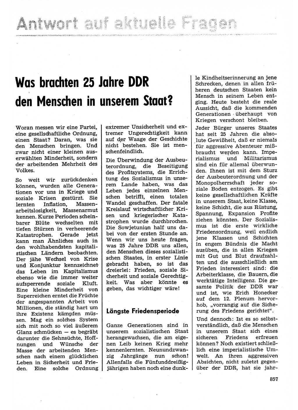 Neuer Weg (NW), Organ des Zentralkomitees (ZK) der SED (Sozialistische Einheitspartei Deutschlands) für Fragen des Parteilebens, 29. Jahrgang [Deutsche Demokratische Republik (DDR)] 1974, Seite 857 (NW ZK SED DDR 1974, S. 857)