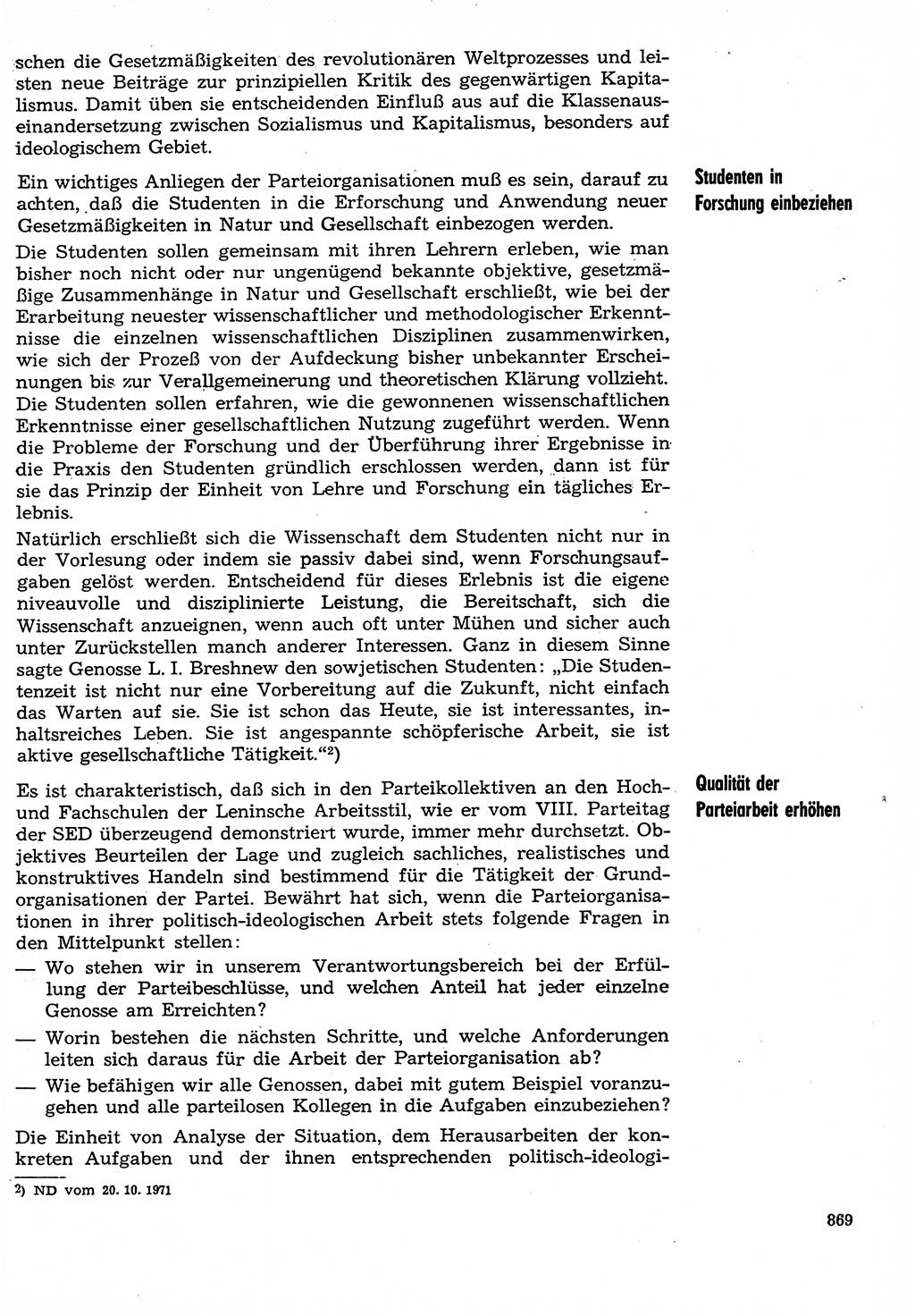 Neuer Weg (NW), Organ des Zentralkomitees (ZK) der SED (Sozialistische Einheitspartei Deutschlands) für Fragen des Parteilebens, 29. Jahrgang [Deutsche Demokratische Republik (DDR)] 1974, Seite 869 (NW ZK SED DDR 1974, S. 869)