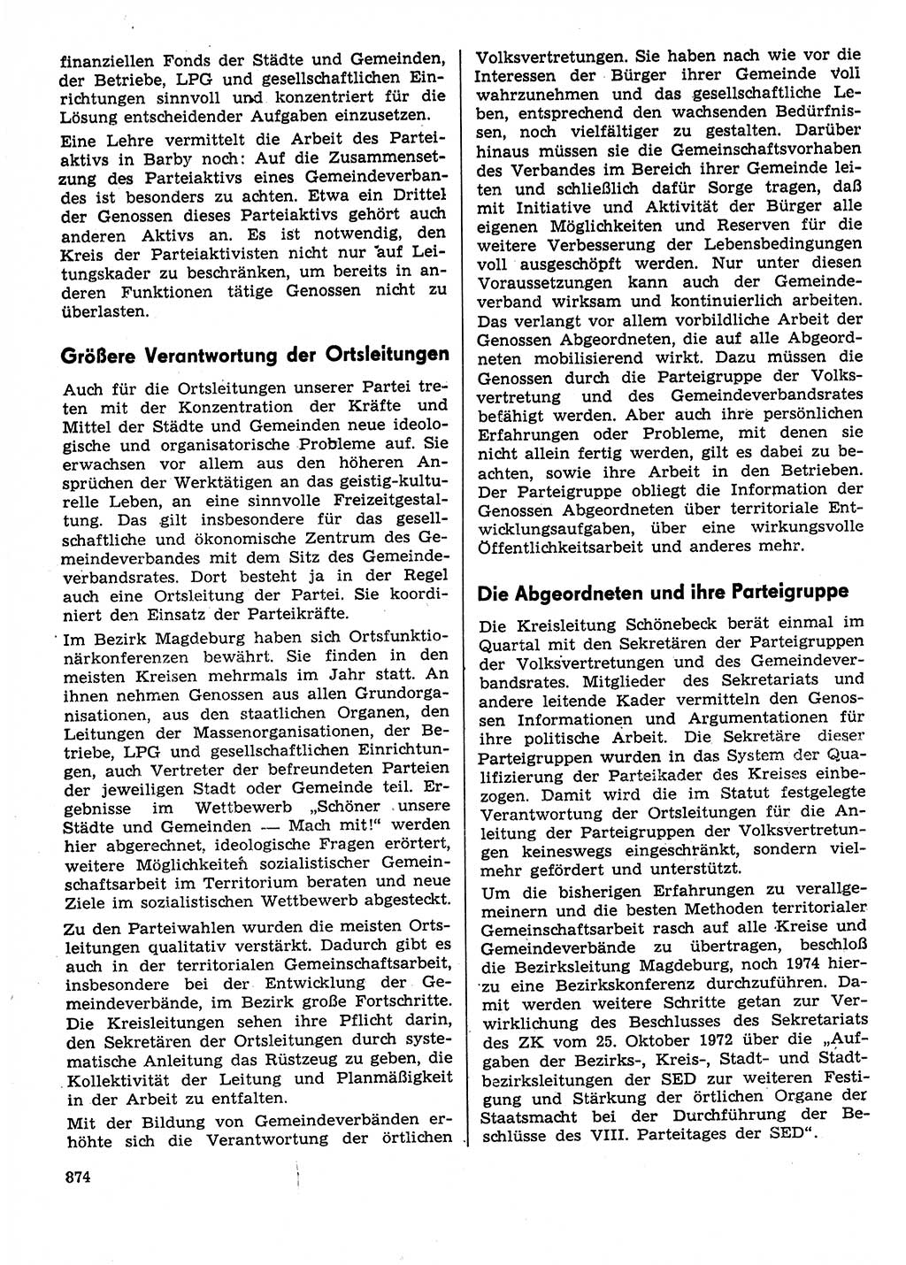 Neuer Weg (NW), Organ des Zentralkomitees (ZK) der SED (Sozialistische Einheitspartei Deutschlands) für Fragen des Parteilebens, 29. Jahrgang [Deutsche Demokratische Republik (DDR)] 1974, Seite 874 (NW ZK SED DDR 1974, S. 874)