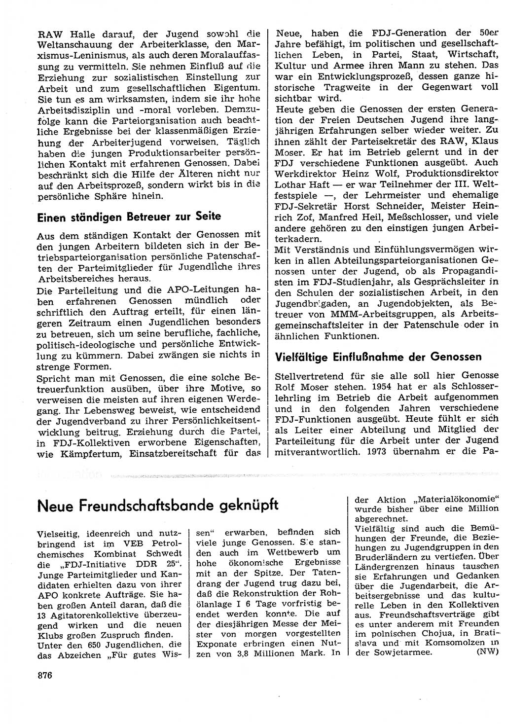 Neuer Weg (NW), Organ des Zentralkomitees (ZK) der SED (Sozialistische Einheitspartei Deutschlands) für Fragen des Parteilebens, 29. Jahrgang [Deutsche Demokratische Republik (DDR)] 1974, Seite 876 (NW ZK SED DDR 1974, S. 876)