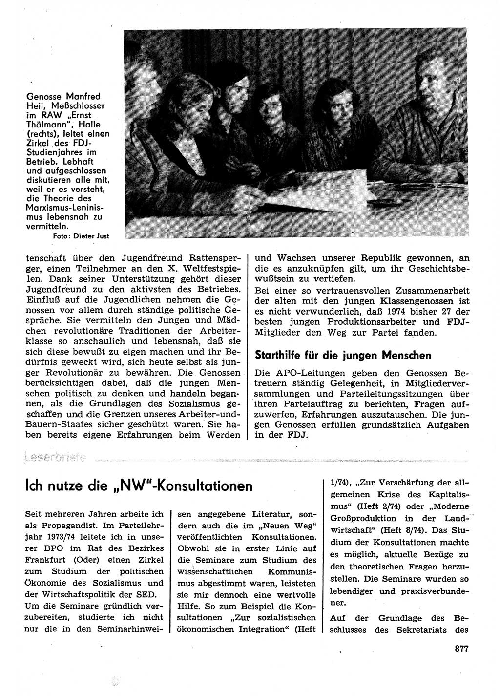 Neuer Weg (NW), Organ des Zentralkomitees (ZK) der SED (Sozialistische Einheitspartei Deutschlands) für Fragen des Parteilebens, 29. Jahrgang [Deutsche Demokratische Republik (DDR)] 1974, Seite 877 (NW ZK SED DDR 1974, S. 877)