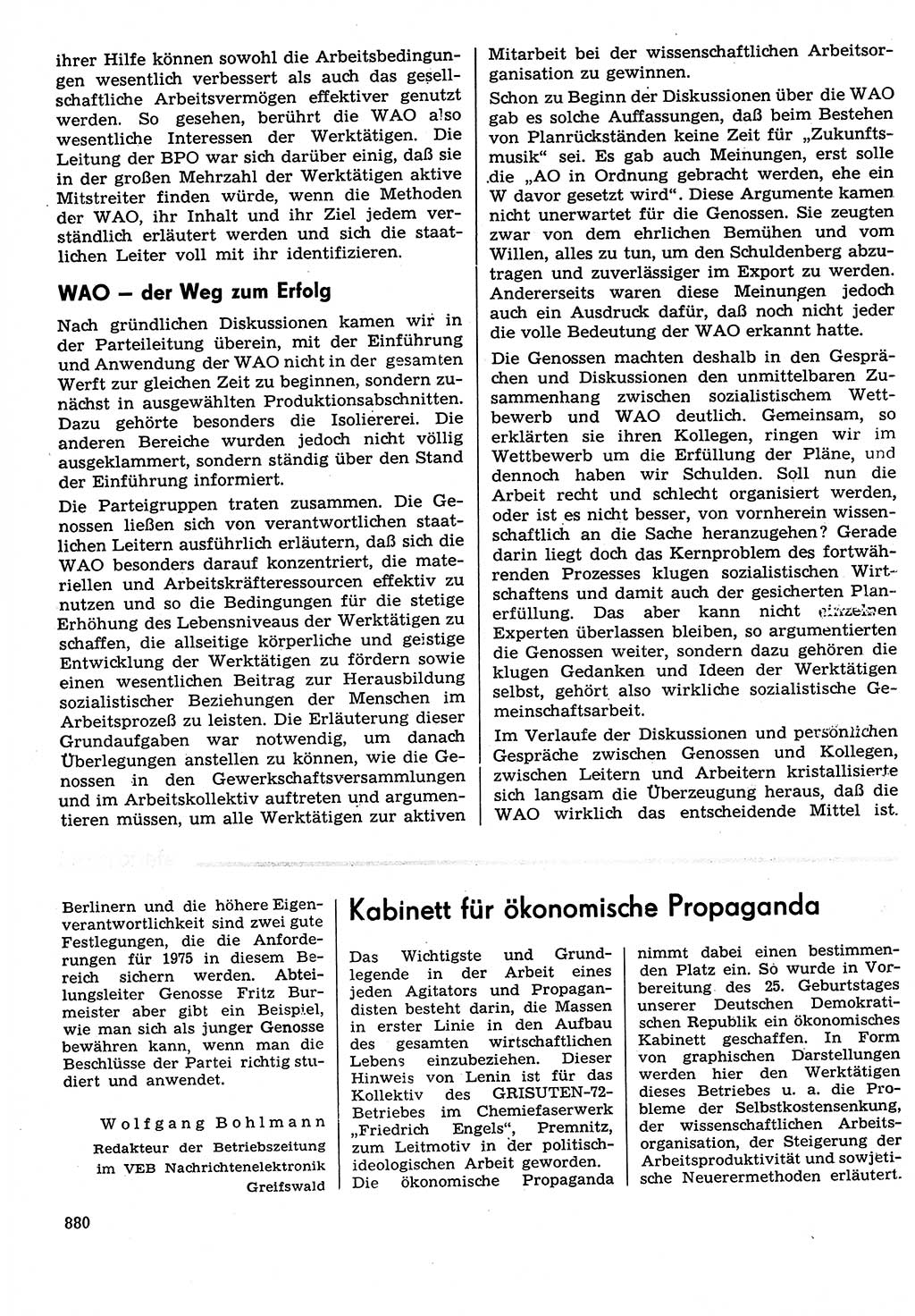 Neuer Weg (NW), Organ des Zentralkomitees (ZK) der SED (Sozialistische Einheitspartei Deutschlands) für Fragen des Parteilebens, 29. Jahrgang [Deutsche Demokratische Republik (DDR)] 1974, Seite 880 (NW ZK SED DDR 1974, S. 880)