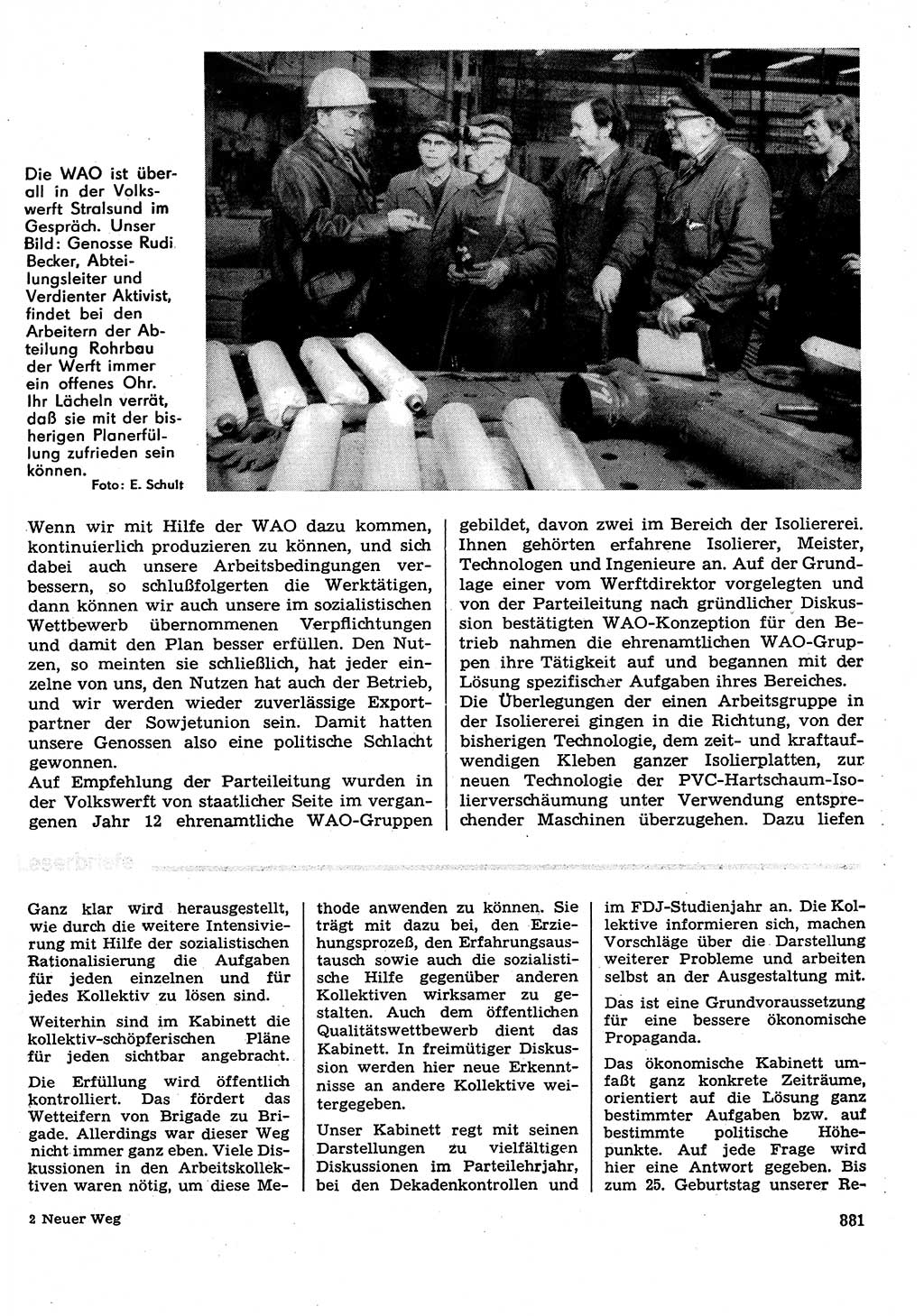 Neuer Weg (NW), Organ des Zentralkomitees (ZK) der SED (Sozialistische Einheitspartei Deutschlands) für Fragen des Parteilebens, 29. Jahrgang [Deutsche Demokratische Republik (DDR)] 1974, Seite 881 (NW ZK SED DDR 1974, S. 881)