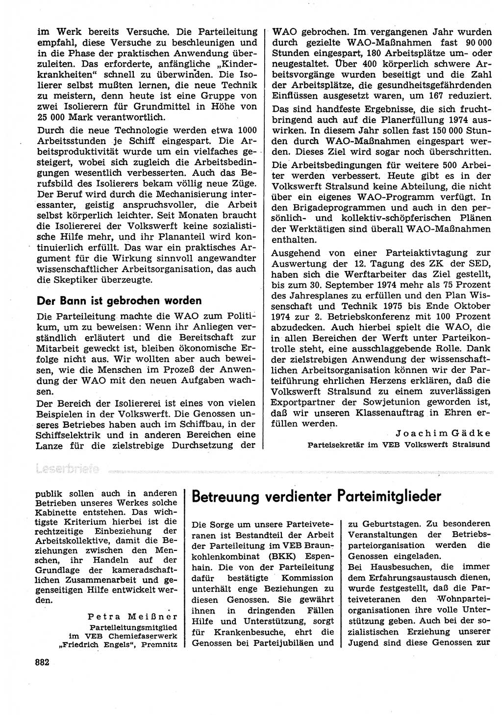 Neuer Weg (NW), Organ des Zentralkomitees (ZK) der SED (Sozialistische Einheitspartei Deutschlands) für Fragen des Parteilebens, 29. Jahrgang [Deutsche Demokratische Republik (DDR)] 1974, Seite 882 (NW ZK SED DDR 1974, S. 882)