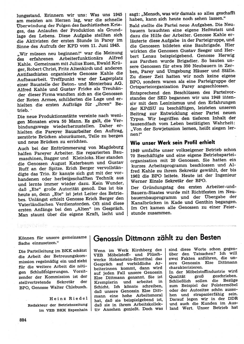 Neuer Weg (NW), Organ des Zentralkomitees (ZK) der SED (Sozialistische Einheitspartei Deutschlands) für Fragen des Parteilebens, 29. Jahrgang [Deutsche Demokratische Republik (DDR)] 1974, Seite 884 (NW ZK SED DDR 1974, S. 884)