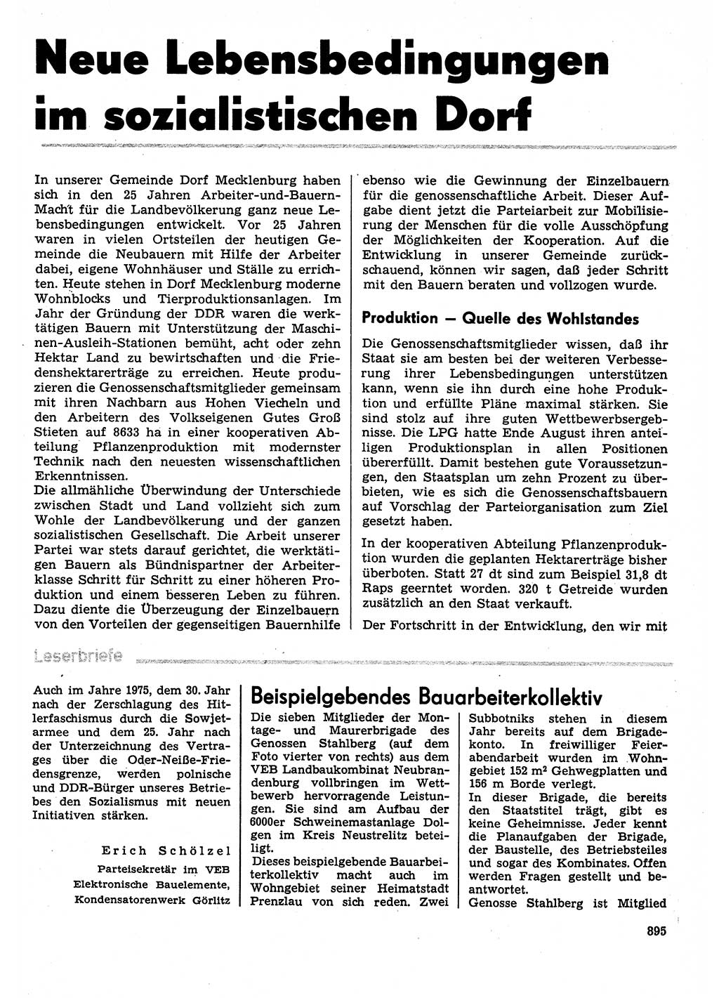 Neuer Weg (NW), Organ des Zentralkomitees (ZK) der SED (Sozialistische Einheitspartei Deutschlands) für Fragen des Parteilebens, 29. Jahrgang [Deutsche Demokratische Republik (DDR)] 1974, Seite 895 (NW ZK SED DDR 1974, S. 895)
