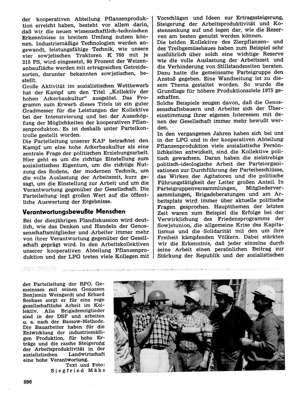 Neuer Weg (NW), Organ des Zentralkomitees (ZK) der SED (Sozialistische Einheitspartei Deutschlands) für Fragen des Parteilebens, 29. Jahrgang [Deutsche Demokratische Republik (DDR)] 1974, Seite 896 (NW ZK SED DDR 1974, S. 896)