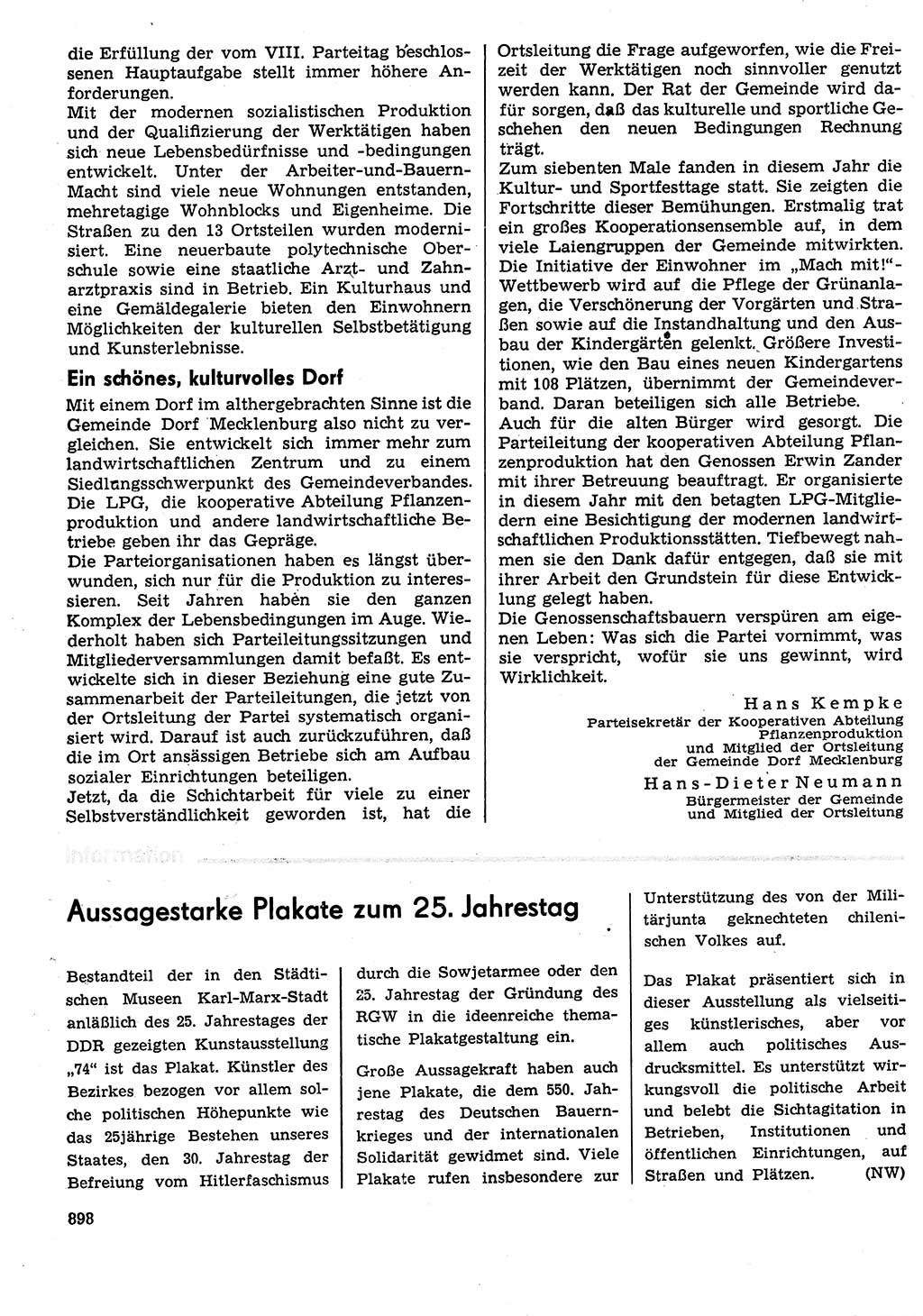 Neuer Weg (NW), Organ des Zentralkomitees (ZK) der SED (Sozialistische Einheitspartei Deutschlands) für Fragen des Parteilebens, 29. Jahrgang [Deutsche Demokratische Republik (DDR)] 1974, Seite 898 (NW ZK SED DDR 1974, S. 898)