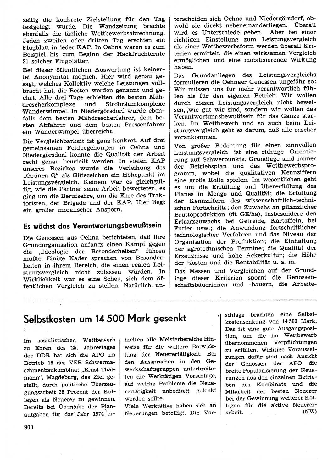 Neuer Weg (NW), Organ des Zentralkomitees (ZK) der SED (Sozialistische Einheitspartei Deutschlands) für Fragen des Parteilebens, 29. Jahrgang [Deutsche Demokratische Republik (DDR)] 1974, Seite 900 (NW ZK SED DDR 1974, S. 900)