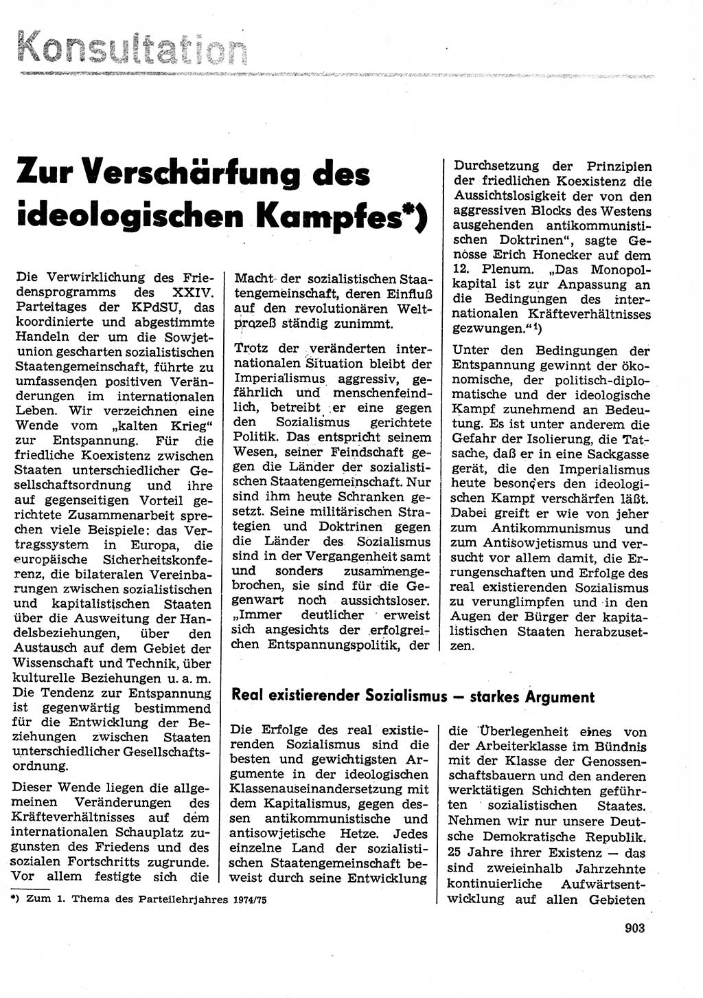 Neuer Weg (NW), Organ des Zentralkomitees (ZK) der SED (Sozialistische Einheitspartei Deutschlands) für Fragen des Parteilebens, 29. Jahrgang [Deutsche Demokratische Republik (DDR)] 1974, Seite 903 (NW ZK SED DDR 1974, S. 903)