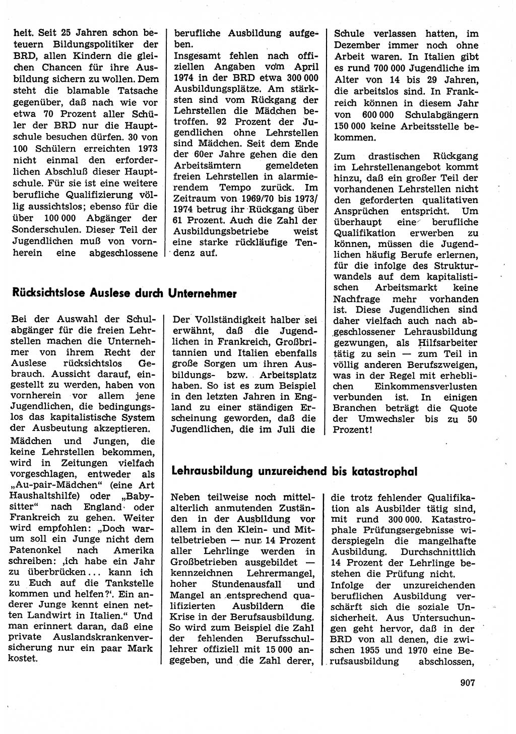 Neuer Weg (NW), Organ des Zentralkomitees (ZK) der SED (Sozialistische Einheitspartei Deutschlands) für Fragen des Parteilebens, 29. Jahrgang [Deutsche Demokratische Republik (DDR)] 1974, Seite 907 (NW ZK SED DDR 1974, S. 907)