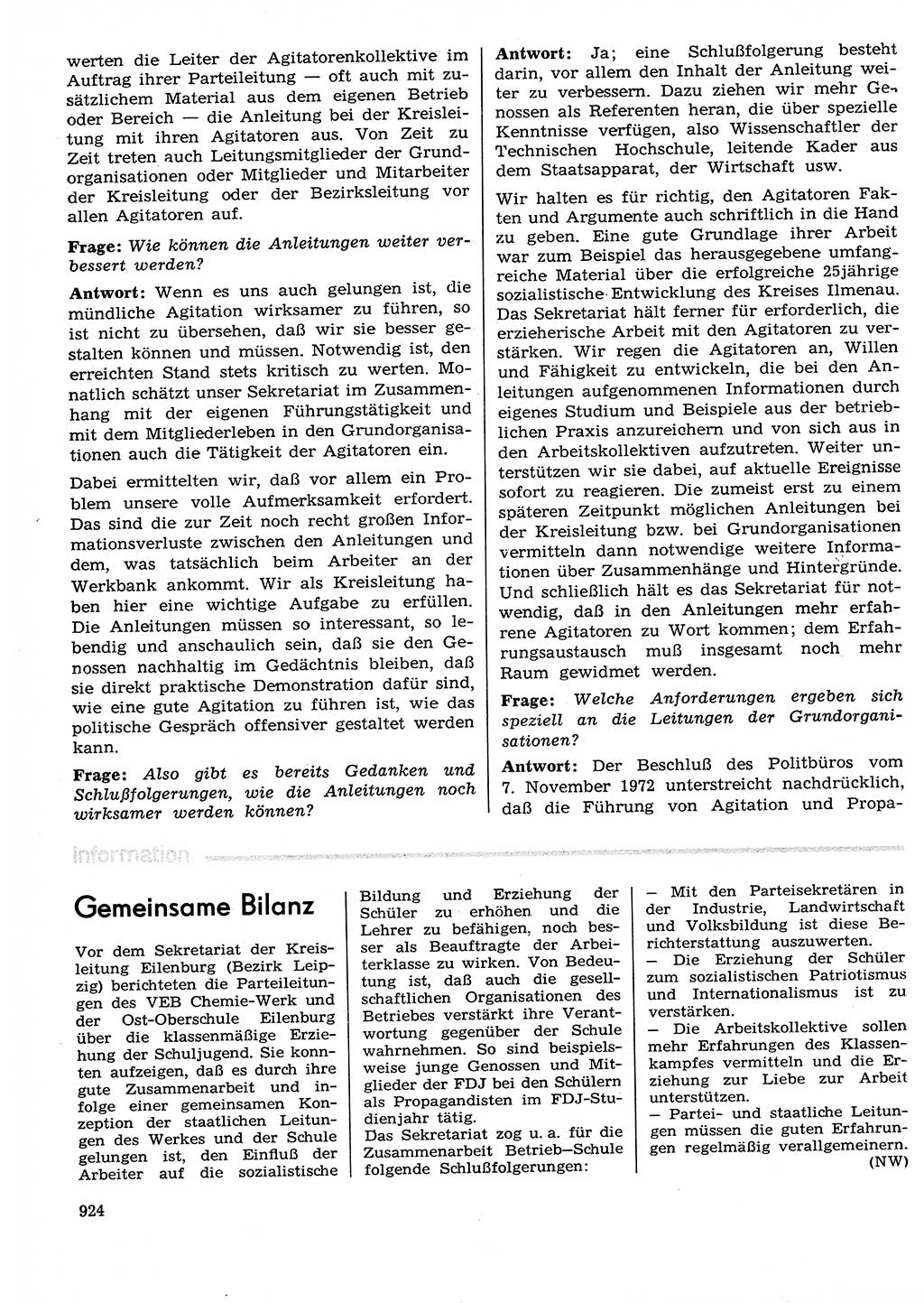 Neuer Weg (NW), Organ des Zentralkomitees (ZK) der SED (Sozialistische Einheitspartei Deutschlands) für Fragen des Parteilebens, 29. Jahrgang [Deutsche Demokratische Republik (DDR)] 1974, Seite 924 (NW ZK SED DDR 1974, S. 924)