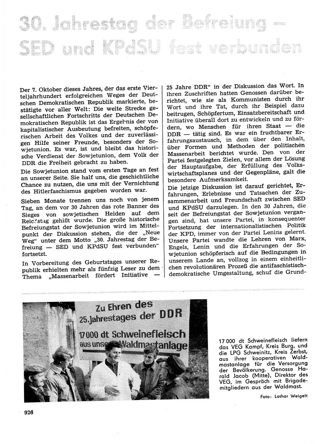 Neuer Weg (NW), Organ des Zentralkomitees (ZK) der SED (Sozialistische Einheitspartei Deutschlands) für Fragen des Parteilebens, 29. Jahrgang [Deutsche Demokratische Republik (DDR)] 1974, Seite 926 (NW ZK SED DDR 1974, S. 926)