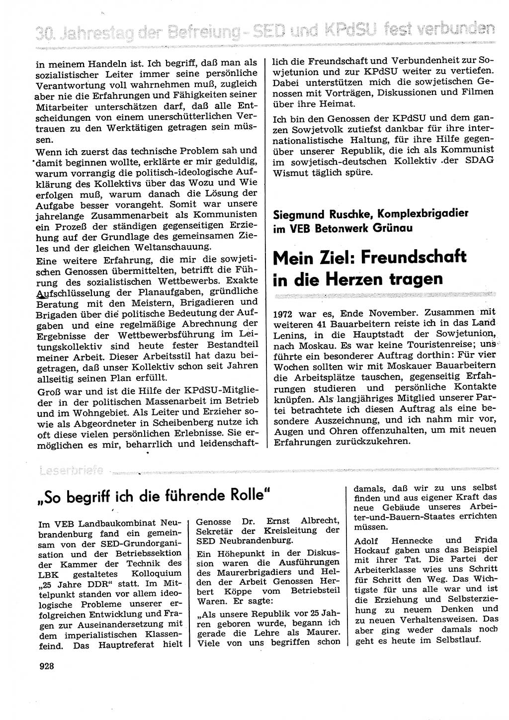 Neuer Weg (NW), Organ des Zentralkomitees (ZK) der SED (Sozialistische Einheitspartei Deutschlands) für Fragen des Parteilebens, 29. Jahrgang [Deutsche Demokratische Republik (DDR)] 1974, Seite 928 (NW ZK SED DDR 1974, S. 928)