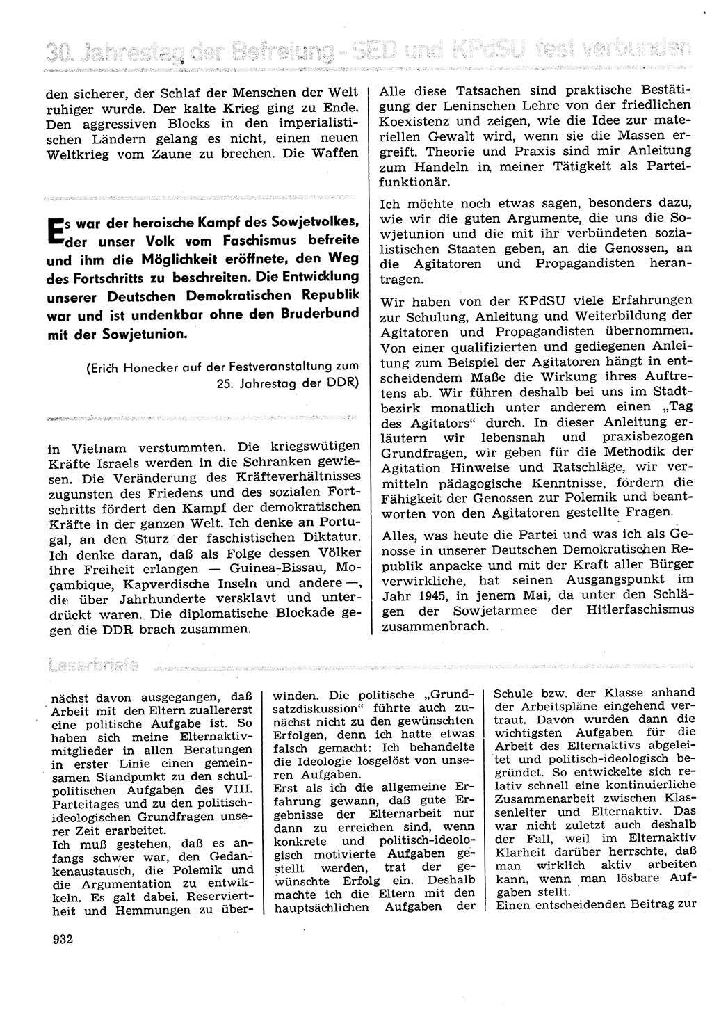 Neuer Weg (NW), Organ des Zentralkomitees (ZK) der SED (Sozialistische Einheitspartei Deutschlands) für Fragen des Parteilebens, 29. Jahrgang [Deutsche Demokratische Republik (DDR)] 1974, Seite 932 (NW ZK SED DDR 1974, S. 932)