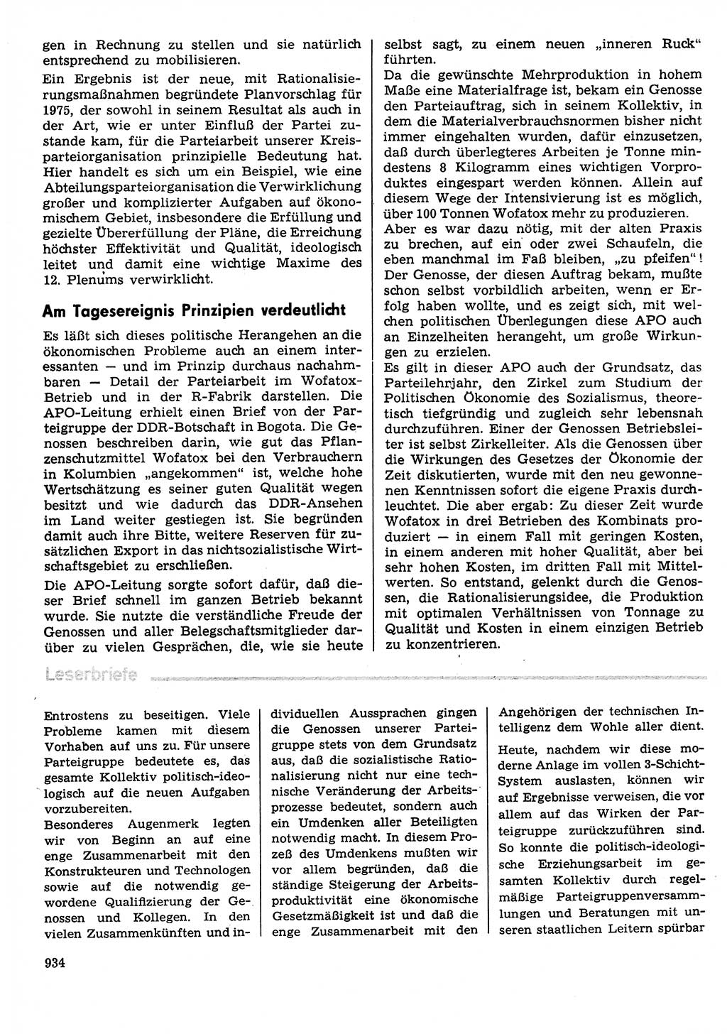 Neuer Weg (NW), Organ des Zentralkomitees (ZK) der SED (Sozialistische Einheitspartei Deutschlands) fÃ¼r Fragen des Parteilebens, 29. Jahrgang [Deutsche Demokratische Republik (DDR)] 1974, Seite 934 (NW ZK SED DDR 1974, S. 934)