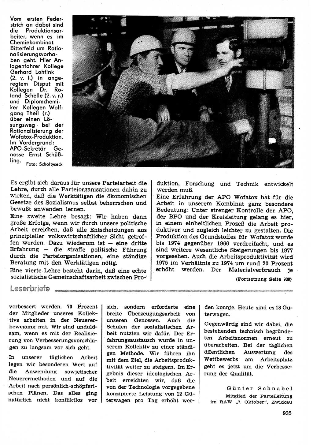 Neuer Weg (NW), Organ des Zentralkomitees (ZK) der SED (Sozialistische Einheitspartei Deutschlands) fÃ¼r Fragen des Parteilebens, 29. Jahrgang [Deutsche Demokratische Republik (DDR)] 1974, Seite 935 (NW ZK SED DDR 1974, S. 935)