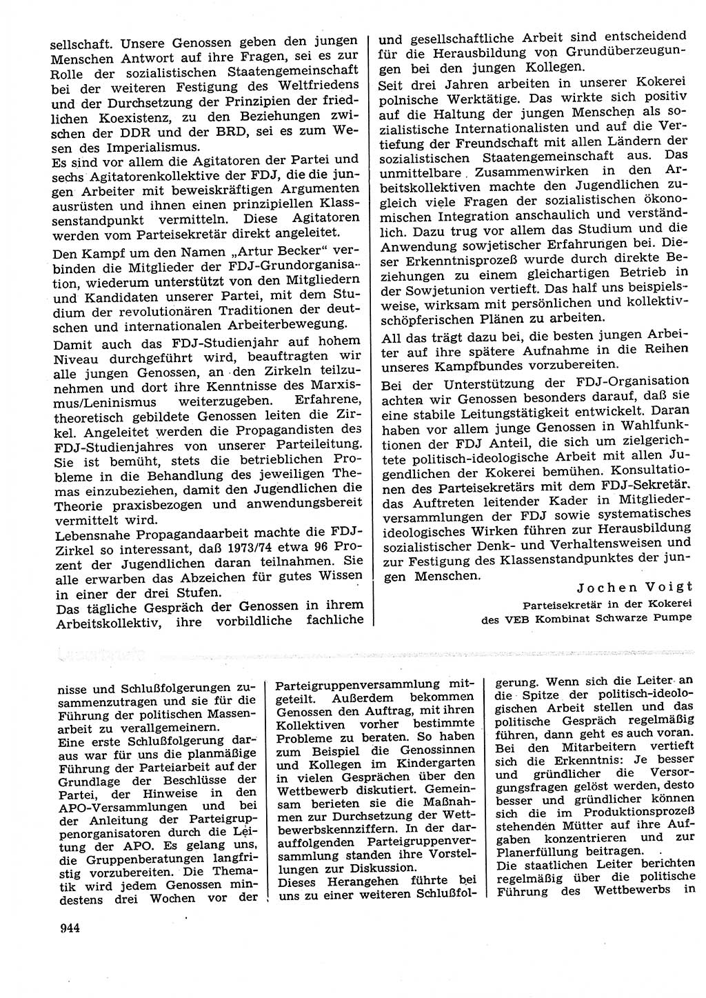 Neuer Weg (NW), Organ des Zentralkomitees (ZK) der SED (Sozialistische Einheitspartei Deutschlands) für Fragen des Parteilebens, 29. Jahrgang [Deutsche Demokratische Republik (DDR)] 1974, Seite 944 (NW ZK SED DDR 1974, S. 944)