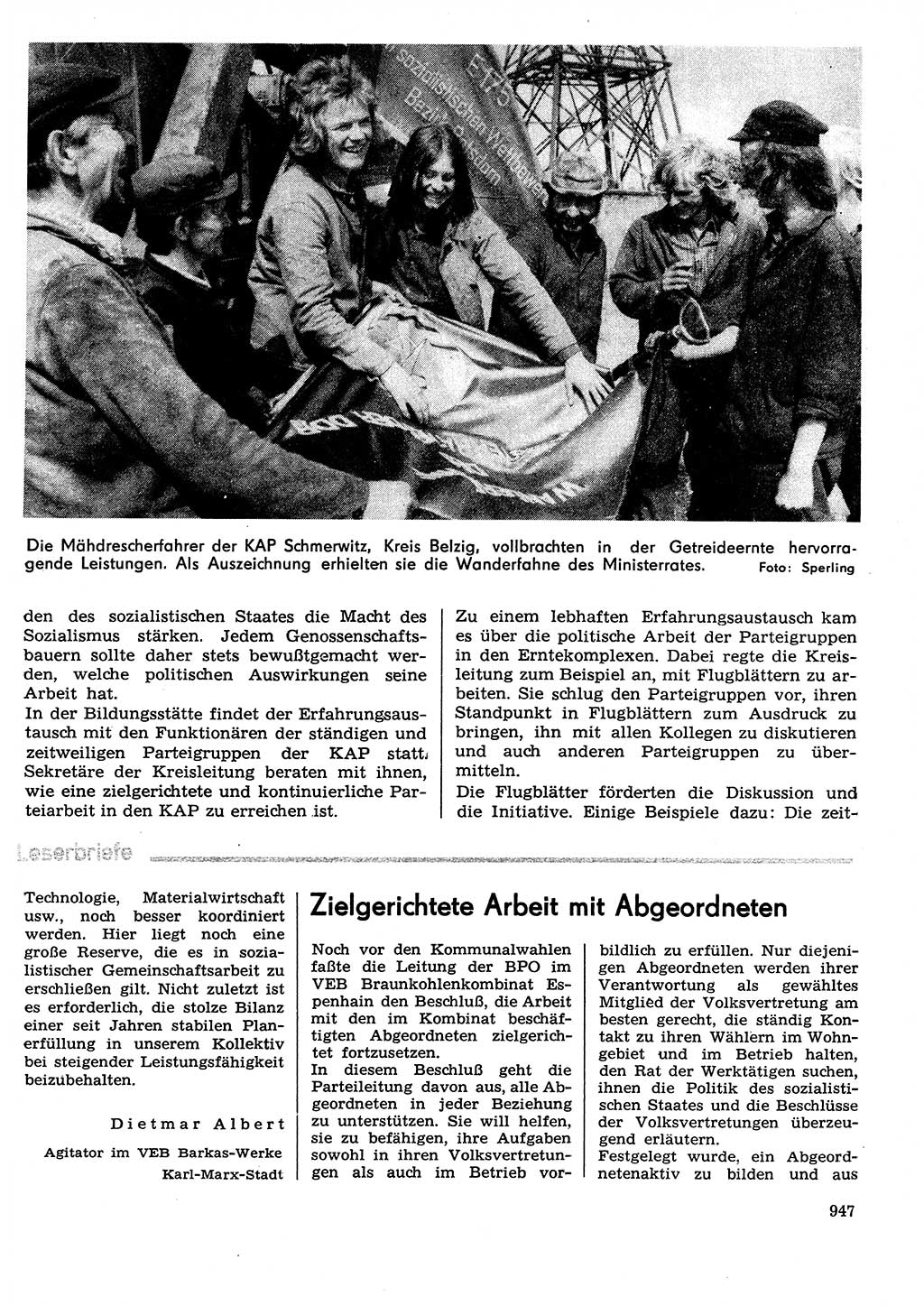 Neuer Weg (NW), Organ des Zentralkomitees (ZK) der SED (Sozialistische Einheitspartei Deutschlands) für Fragen des Parteilebens, 29. Jahrgang [Deutsche Demokratische Republik (DDR)] 1974, Seite 947 (NW ZK SED DDR 1974, S. 947)