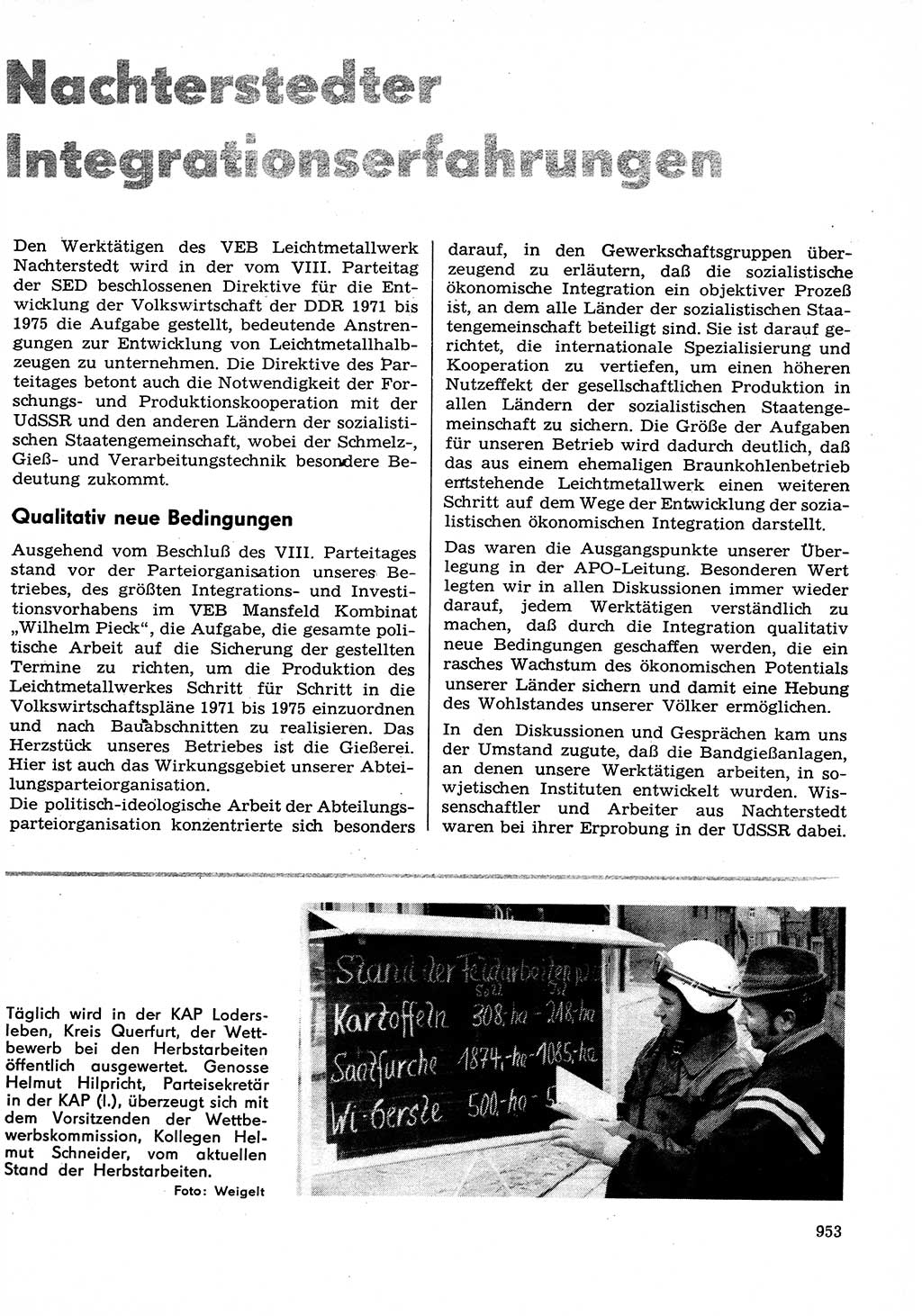 Neuer Weg (NW), Organ des Zentralkomitees (ZK) der SED (Sozialistische Einheitspartei Deutschlands) für Fragen des Parteilebens, 29. Jahrgang [Deutsche Demokratische Republik (DDR)] 1974, Seite 953 (NW ZK SED DDR 1974, S. 953)