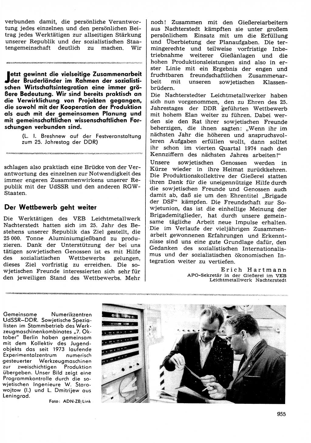 Neuer Weg (NW), Organ des Zentralkomitees (ZK) der SED (Sozialistische Einheitspartei Deutschlands) für Fragen des Parteilebens, 29. Jahrgang [Deutsche Demokratische Republik (DDR)] 1974, Seite 955 (NW ZK SED DDR 1974, S. 955)