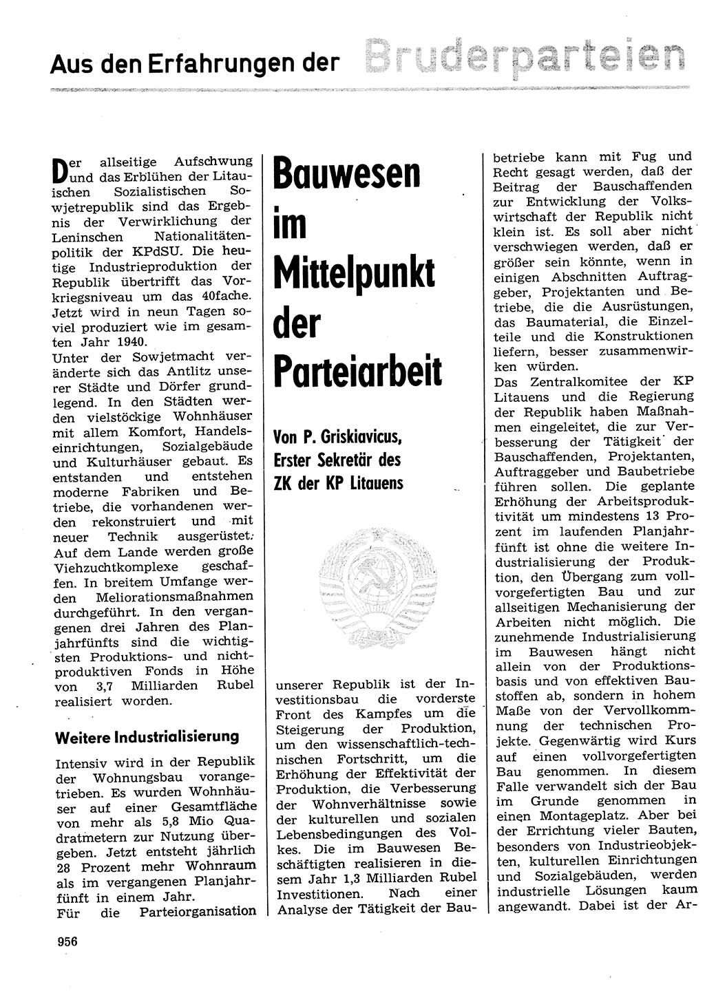 Neuer Weg (NW), Organ des Zentralkomitees (ZK) der SED (Sozialistische Einheitspartei Deutschlands) für Fragen des Parteilebens, 29. Jahrgang [Deutsche Demokratische Republik (DDR)] 1974, Seite 956 (NW ZK SED DDR 1974, S. 956)