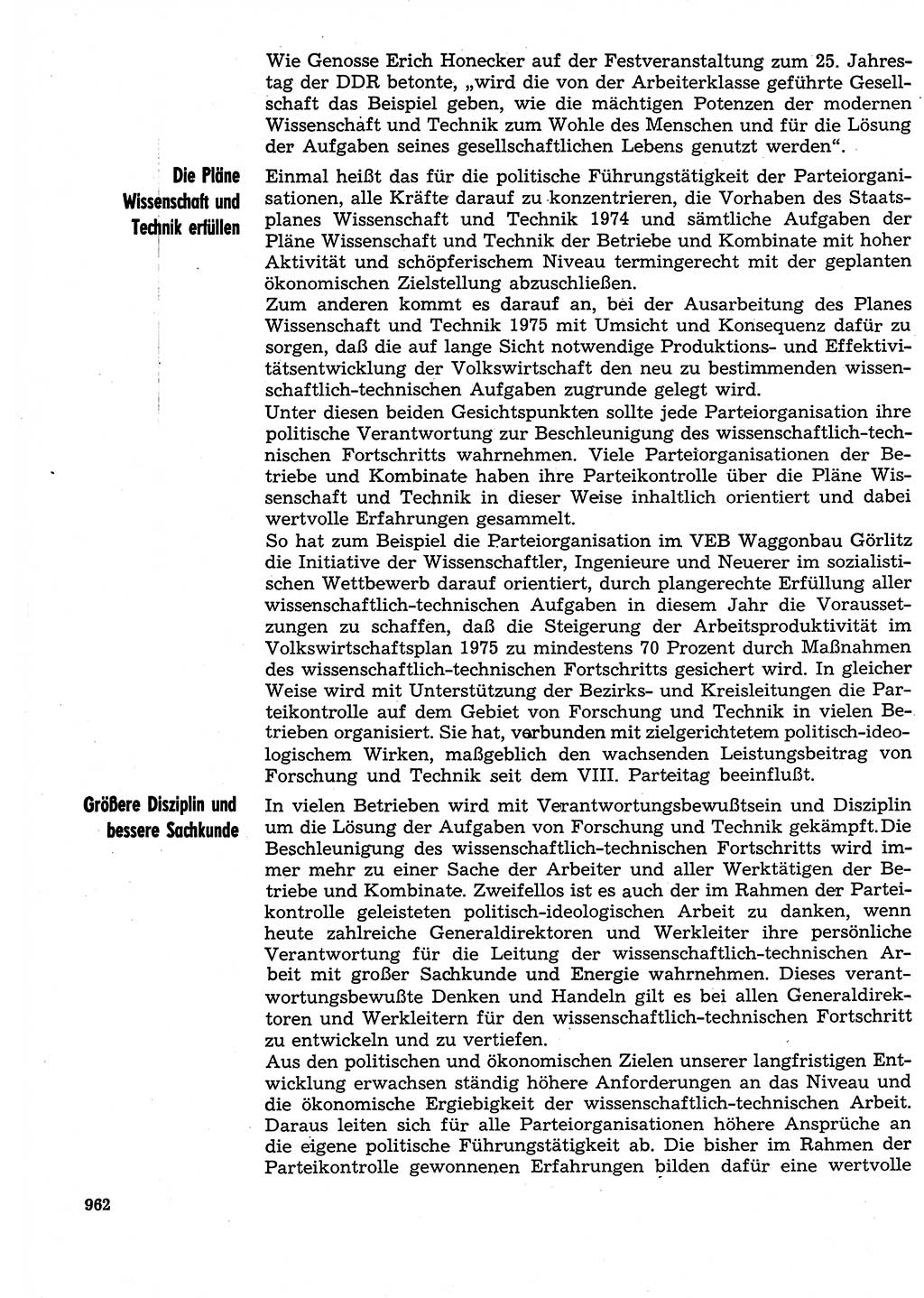 Neuer Weg (NW), Organ des Zentralkomitees (ZK) der SED (Sozialistische Einheitspartei Deutschlands) für Fragen des Parteilebens, 29. Jahrgang [Deutsche Demokratische Republik (DDR)] 1974, Seite 962 (NW ZK SED DDR 1974, S. 962)