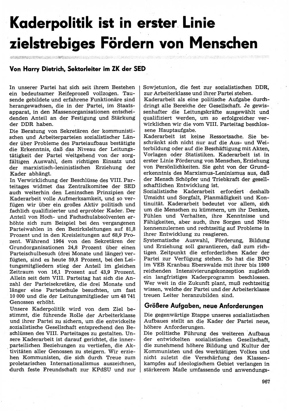 Neuer Weg (NW), Organ des Zentralkomitees (ZK) der SED (Sozialistische Einheitspartei Deutschlands) für Fragen des Parteilebens, 29. Jahrgang [Deutsche Demokratische Republik (DDR)] 1974, Seite 967 (NW ZK SED DDR 1974, S. 967)