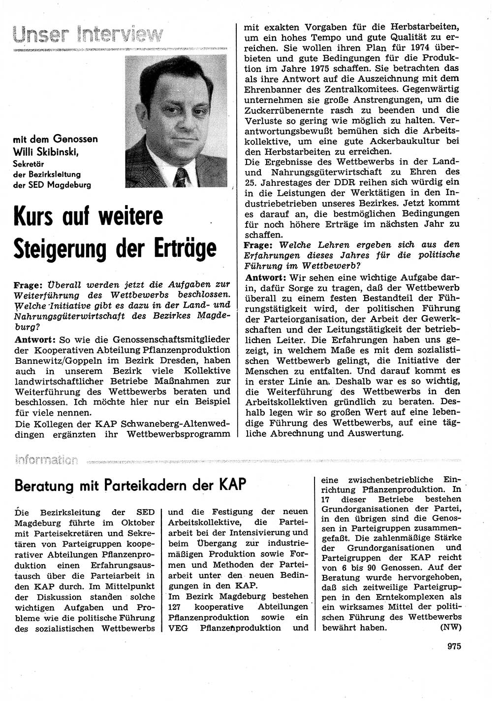 Neuer Weg (NW), Organ des Zentralkomitees (ZK) der SED (Sozialistische Einheitspartei Deutschlands) für Fragen des Parteilebens, 29. Jahrgang [Deutsche Demokratische Republik (DDR)] 1974, Seite 975 (NW ZK SED DDR 1974, S. 975)