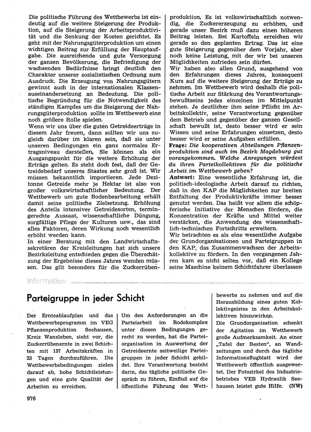 Neuer Weg (NW), Organ des Zentralkomitees (ZK) der SED (Sozialistische Einheitspartei Deutschlands) für Fragen des Parteilebens, 29. Jahrgang [Deutsche Demokratische Republik (DDR)] 1974, Seite 976 (NW ZK SED DDR 1974, S. 976)