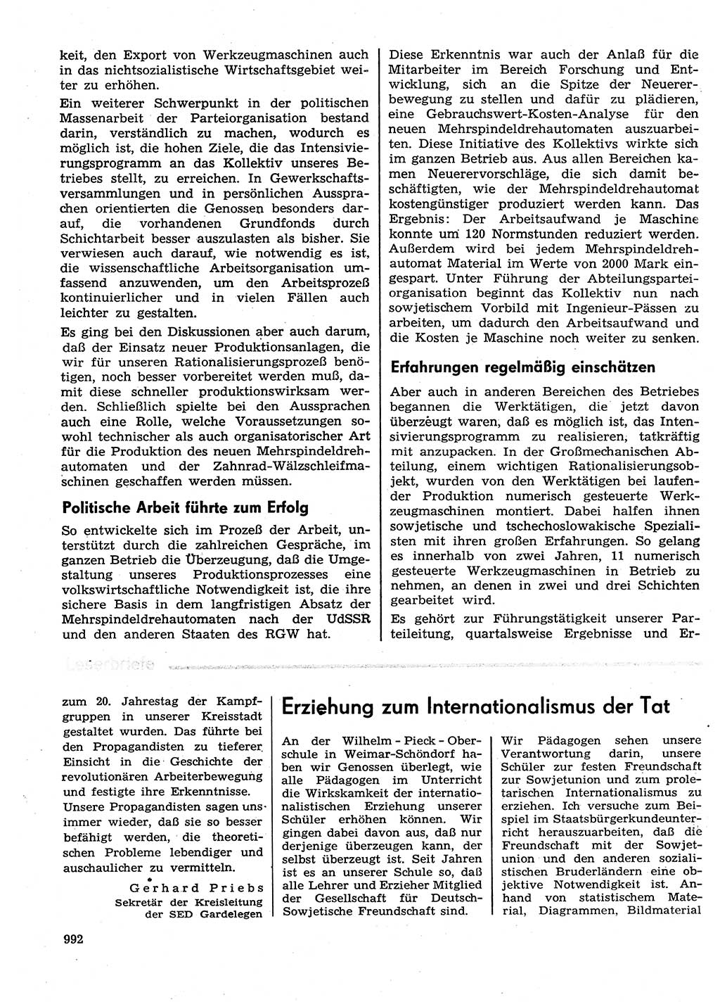 Neuer Weg (NW), Organ des Zentralkomitees (ZK) der SED (Sozialistische Einheitspartei Deutschlands) für Fragen des Parteilebens, 29. Jahrgang [Deutsche Demokratische Republik (DDR)] 1974, Seite 992 (NW ZK SED DDR 1974, S. 992)