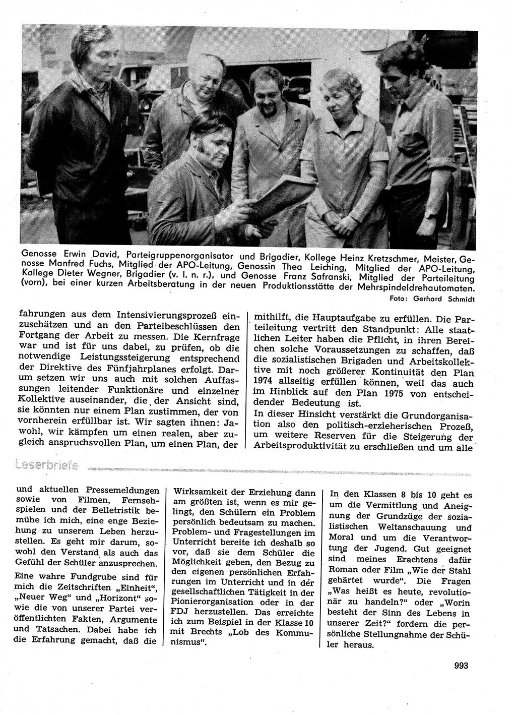 Neuer Weg (NW), Organ des Zentralkomitees (ZK) der SED (Sozialistische Einheitspartei Deutschlands) für Fragen des Parteilebens, 29. Jahrgang [Deutsche Demokratische Republik (DDR)] 1974, Seite 993 (NW ZK SED DDR 1974, S. 993)
