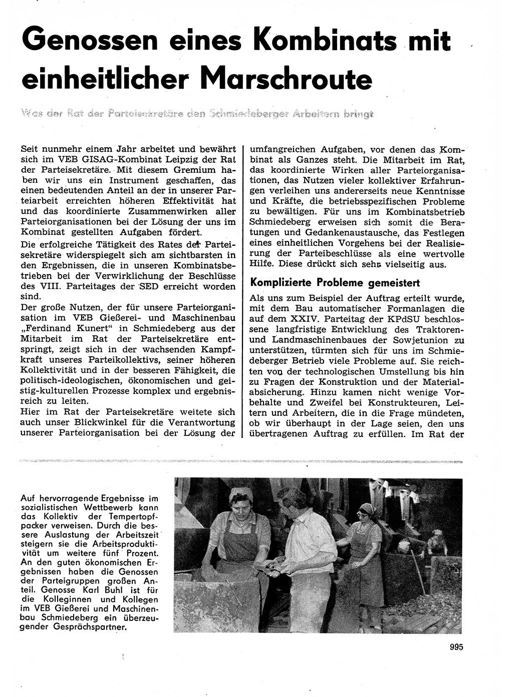 Neuer Weg (NW), Organ des Zentralkomitees (ZK) der SED (Sozialistische Einheitspartei Deutschlands) für Fragen des Parteilebens, 29. Jahrgang [Deutsche Demokratische Republik (DDR)] 1974, Seite 995 (NW ZK SED DDR 1974, S. 995)